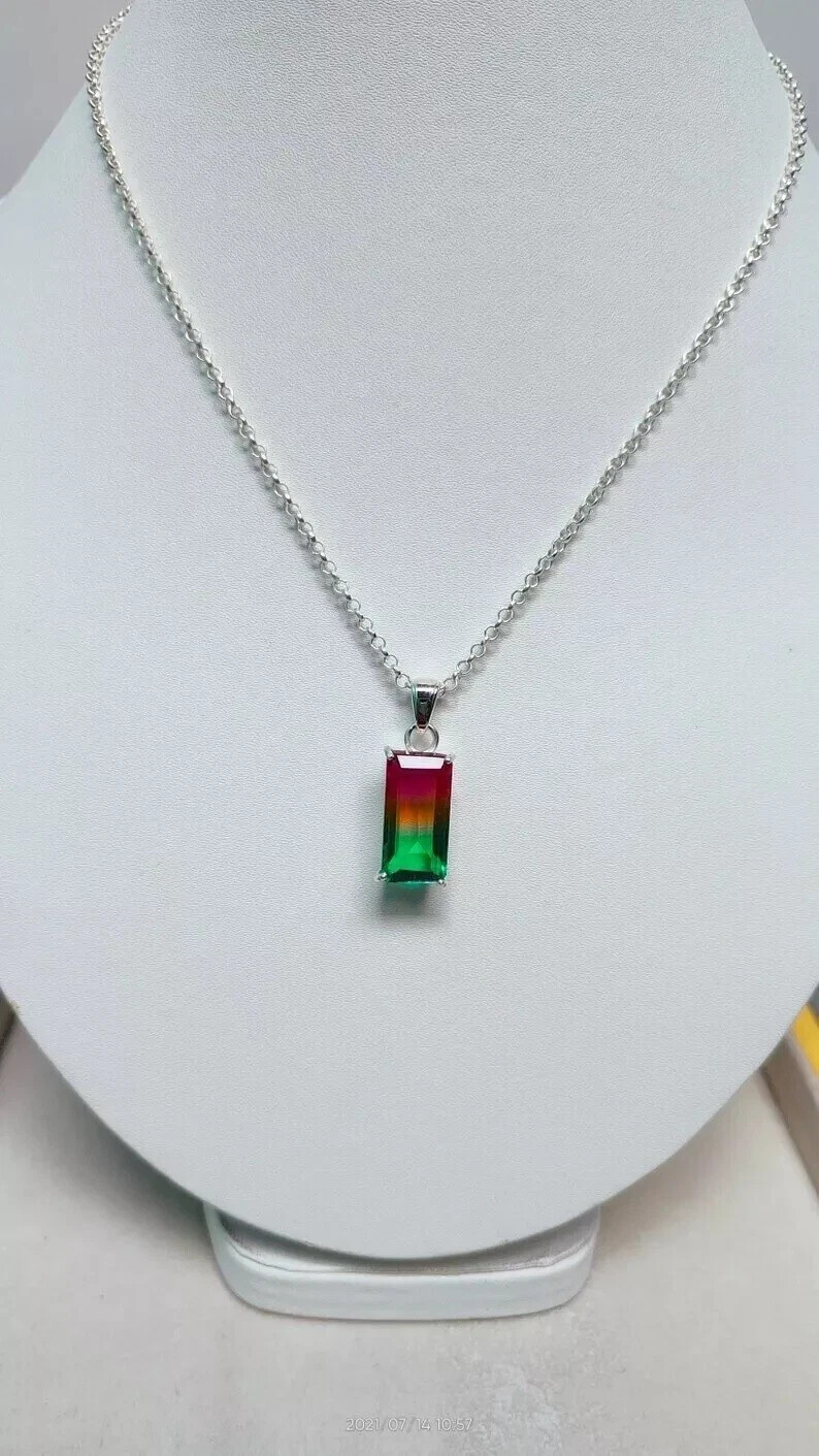 Watermelon Tourmaline Bi-Color Emerald Pendant, 50 ct Beautiful Necklace
