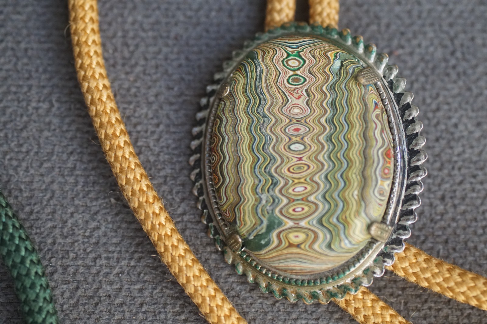 Vintage Abalone on Green Cord 18″ Lariat String Ties (2), adjustable length