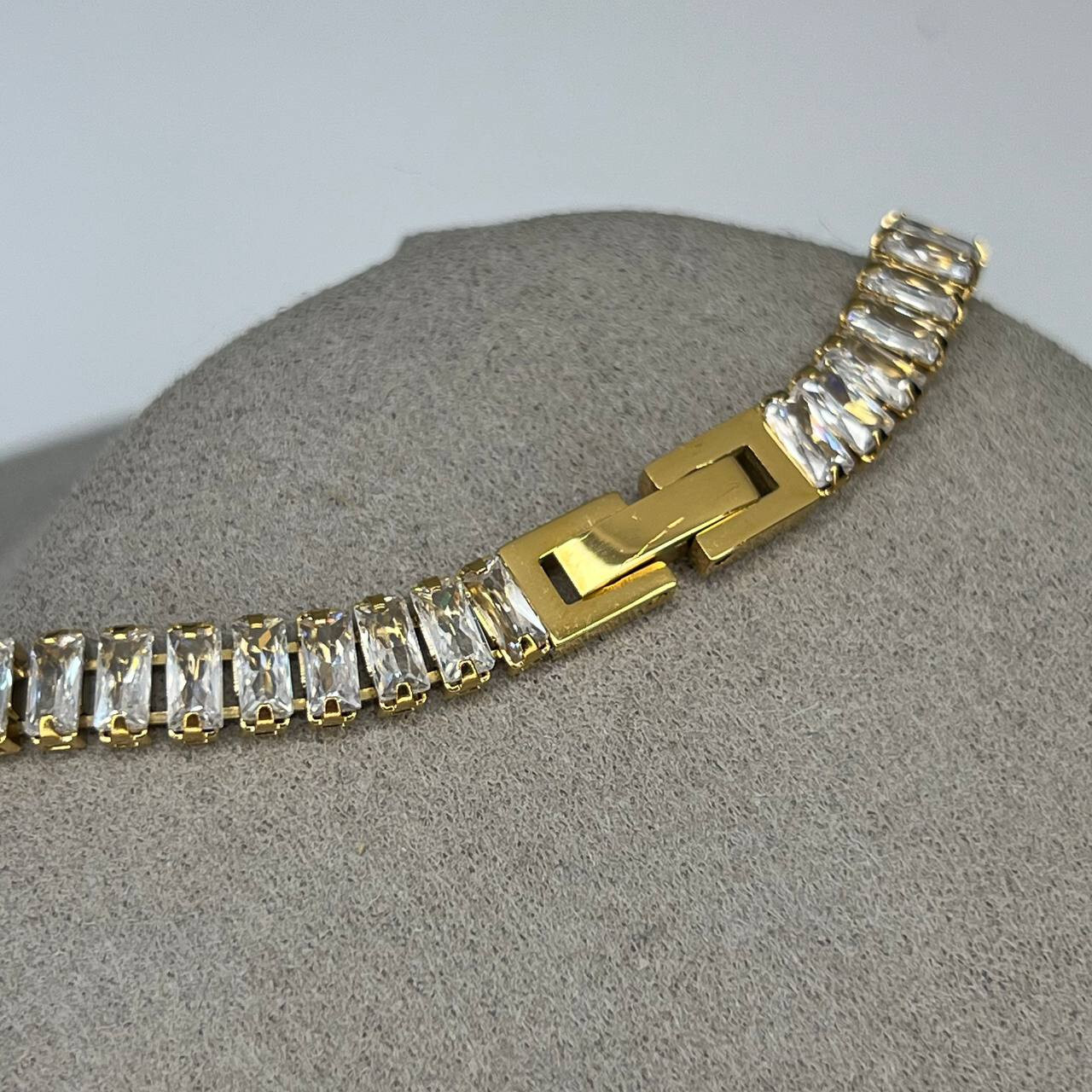 Gold Baguette Tennis Necklace Gold Stainless Steel Crystal Choker Necklace
