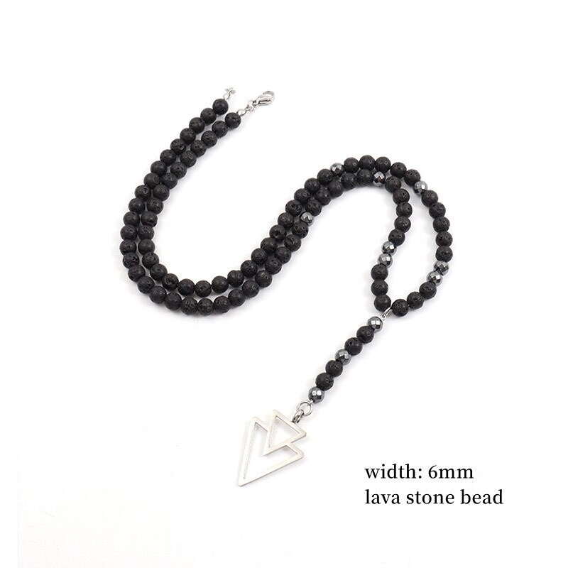 Men’s Fashion Jewelry Lava Stone Beaded Triangle Pendant Minimalist Necklace 343