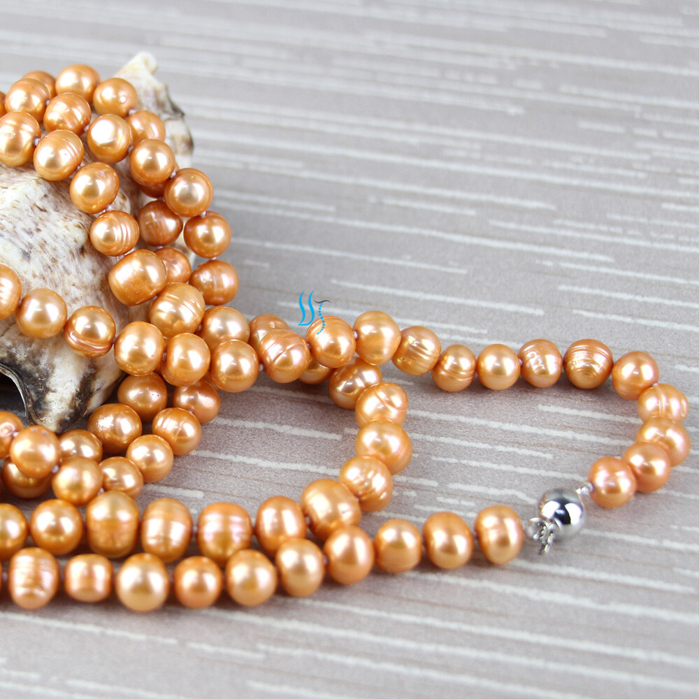 47″ 7-9mm Orange Freshwater Pearl Necklace Strand Jewelry