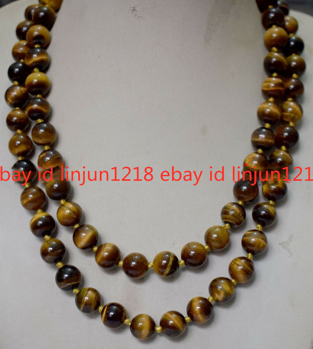 Natural AAA 8/10/12/14mm Yellow Tiger’s Eye Gemstone Necklace Long 18-100”