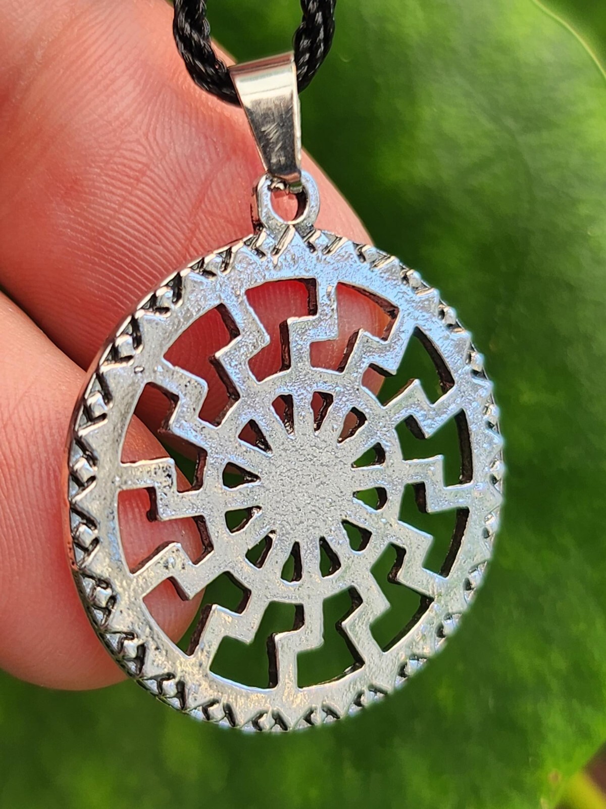 Black Sun Wheel Necklace Slavic Esoteric Occultism Protection Pendant 20″ Cord