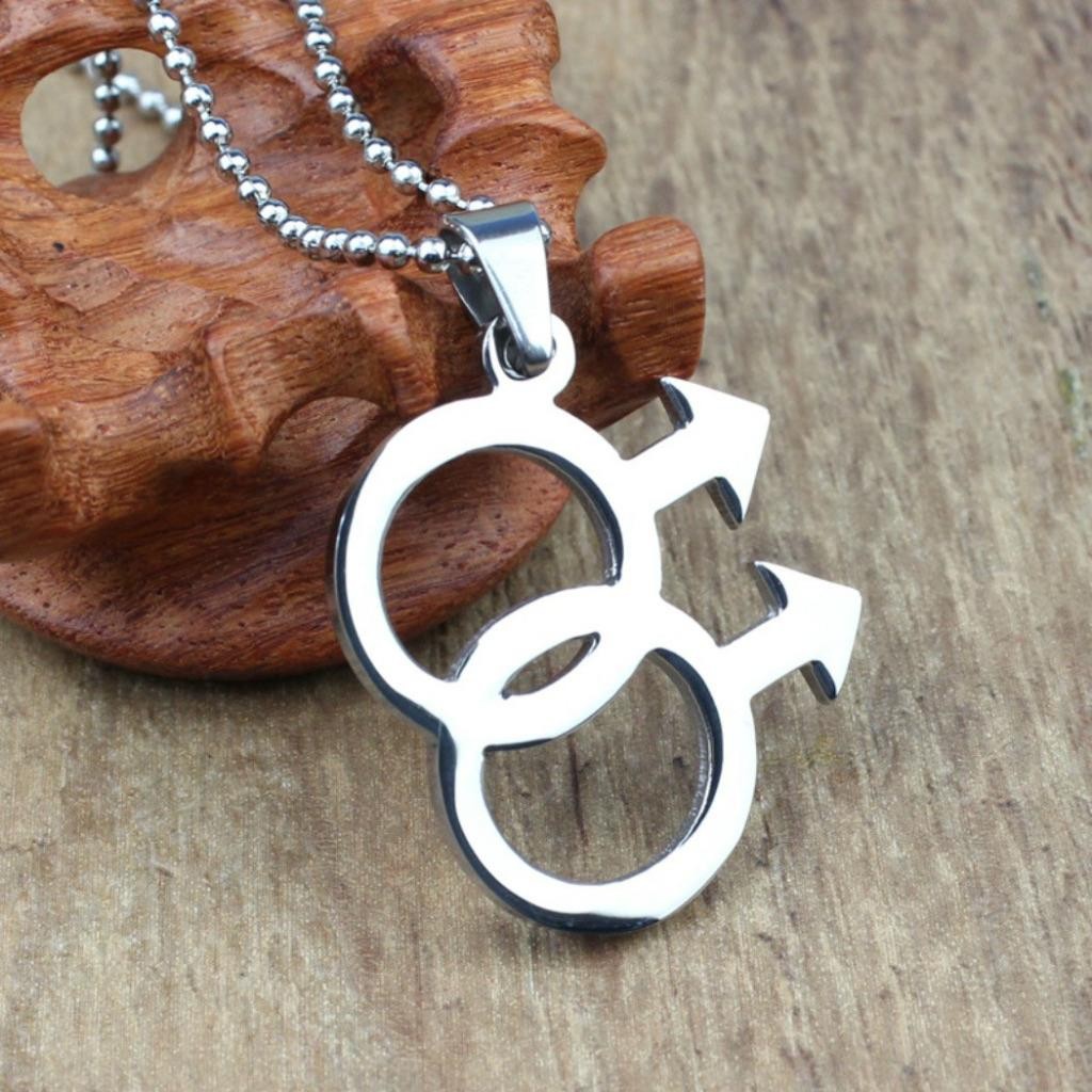 DOUBLE MALE SYMBOL NECKLACE Stainless Steel Chain Pendant LGBTQ Gay Pride Mars