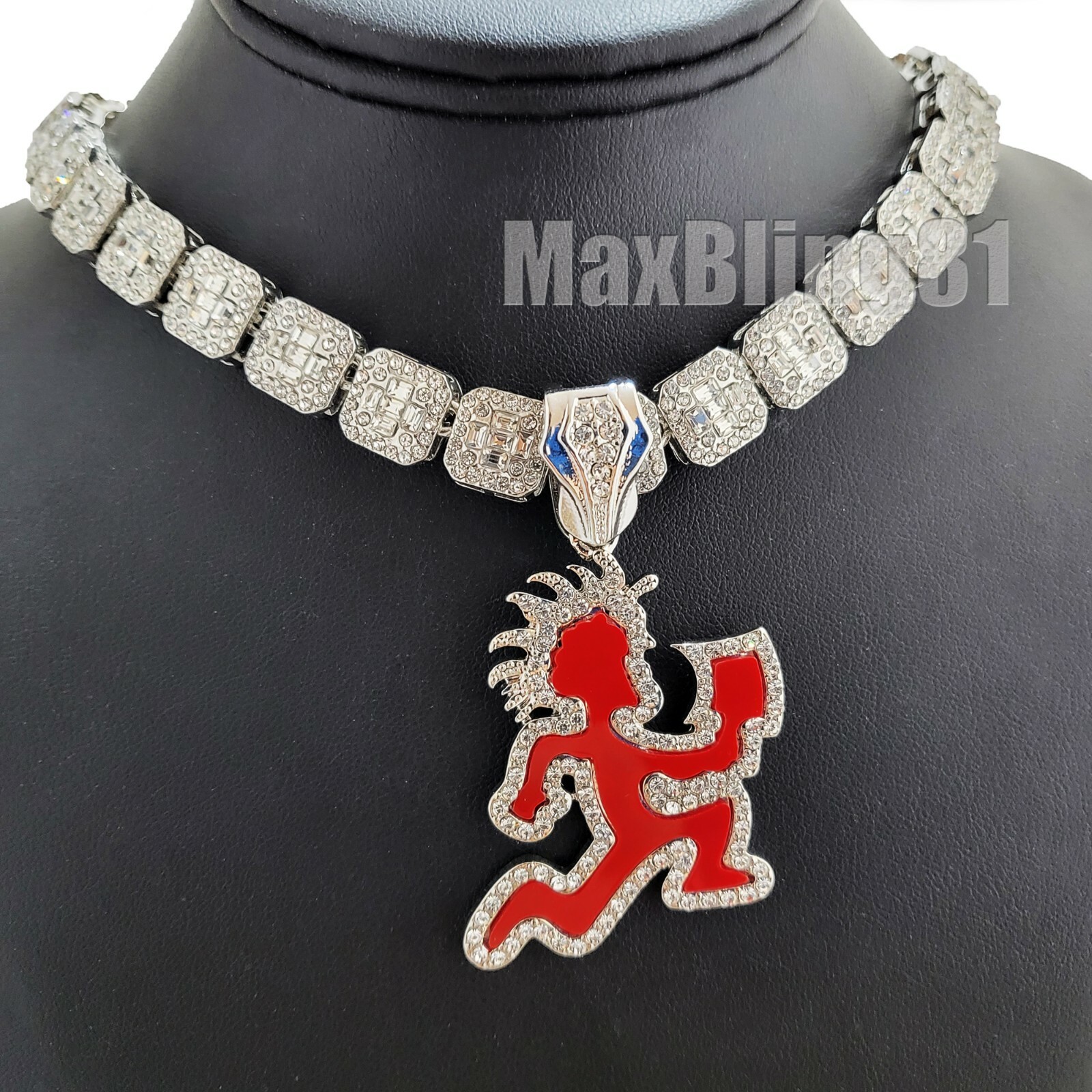 Silver plated HATCHET MAN Pendant 16″ 18″ 20″ Iced Baguette Stone Chain Necklace