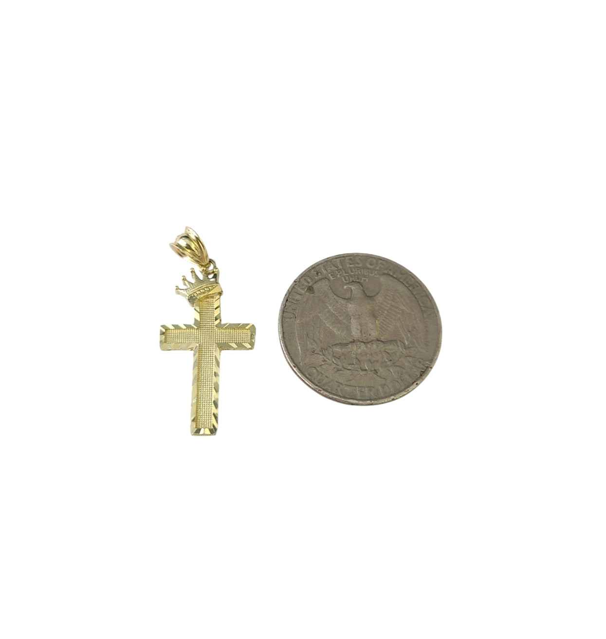 10K Gold Franco Chain 1mm Crown Cross Charm 16″-24″ Necklace Women Men