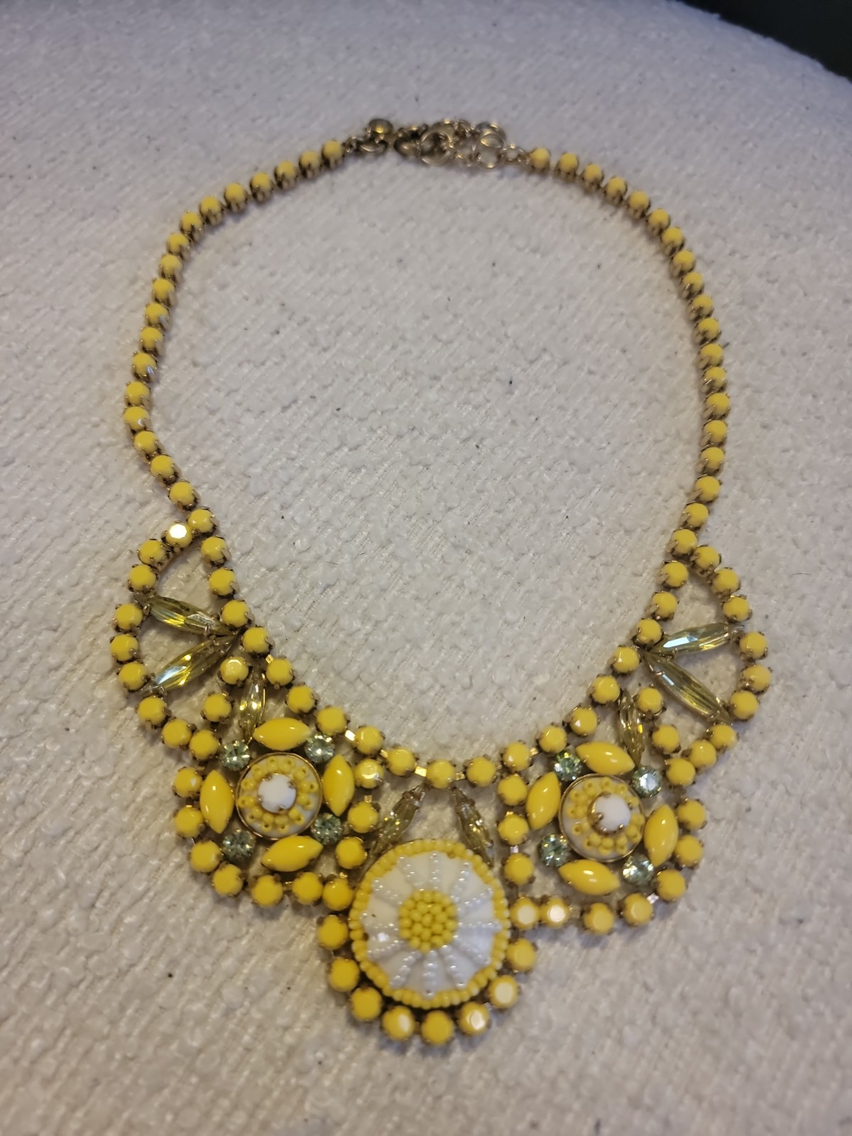 J. Crew Necklace Yellow Bib Statement Rhinestones, Pearls Costume Jewelry