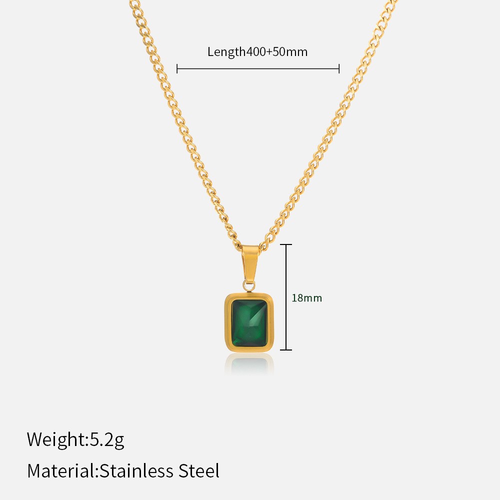 Vintage Emerald Stainless Steel Necklace Inlaid Titanium Steel Pendant Necklace