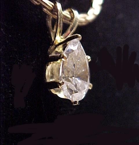 Cubic Zirconia CZ Teardrop Solitaire 15″ Pendant Necklace Goldtone Box Chain