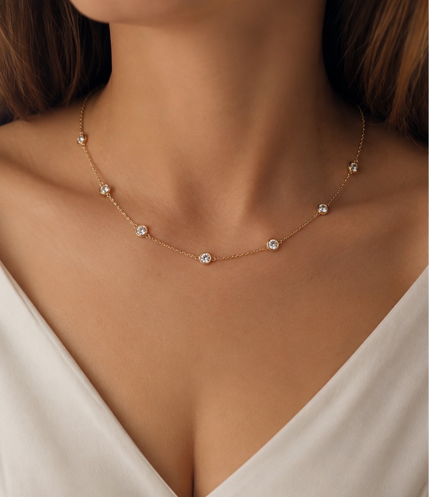 2.50 TCW Diamond By The Inch 10 Station 100% Pure Necklace 14k Yellow Gold