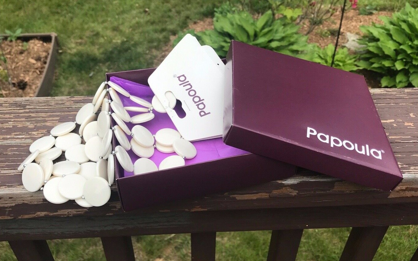 Papoula Necklace Cream Disks Silver Bead Spacers New With Box Made In Brazil