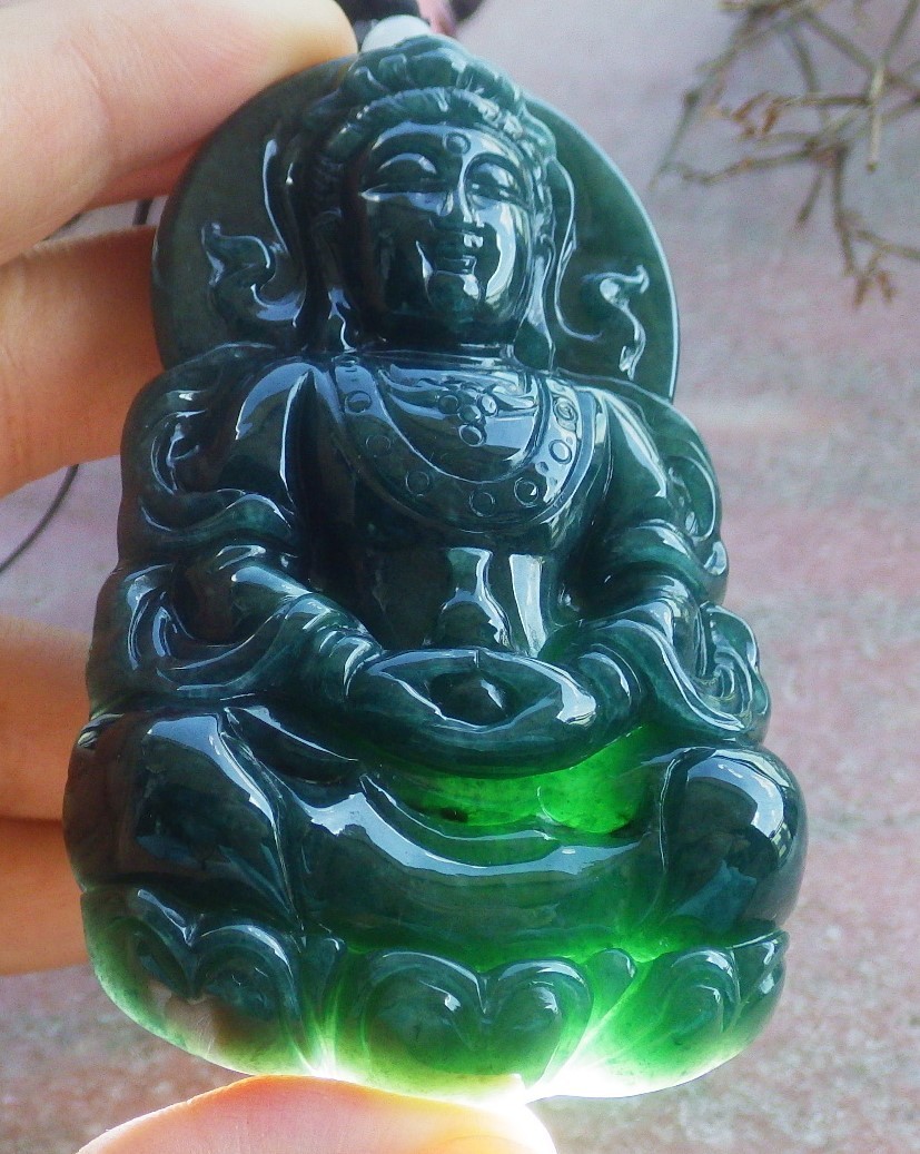 Video Certified A JADE JADEITE PENDANT Guanyin Kwan Yin Lotus Vase 观音 419131 TS