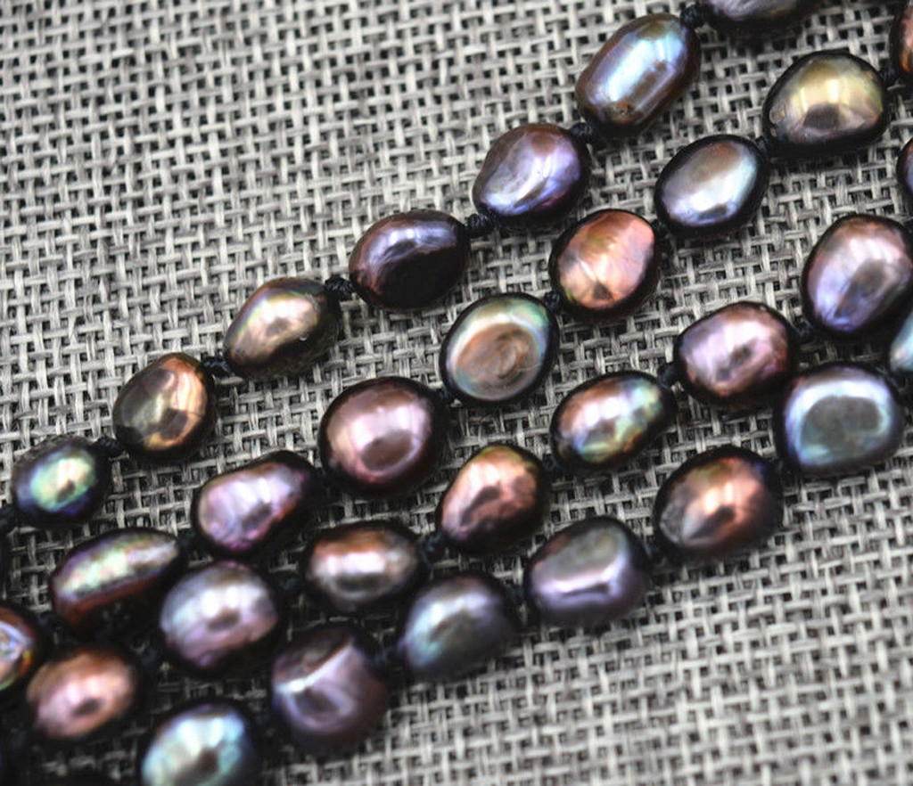 Natural 7-8mm Black Akoya Cultured Baroque Pearl Necklace 18”