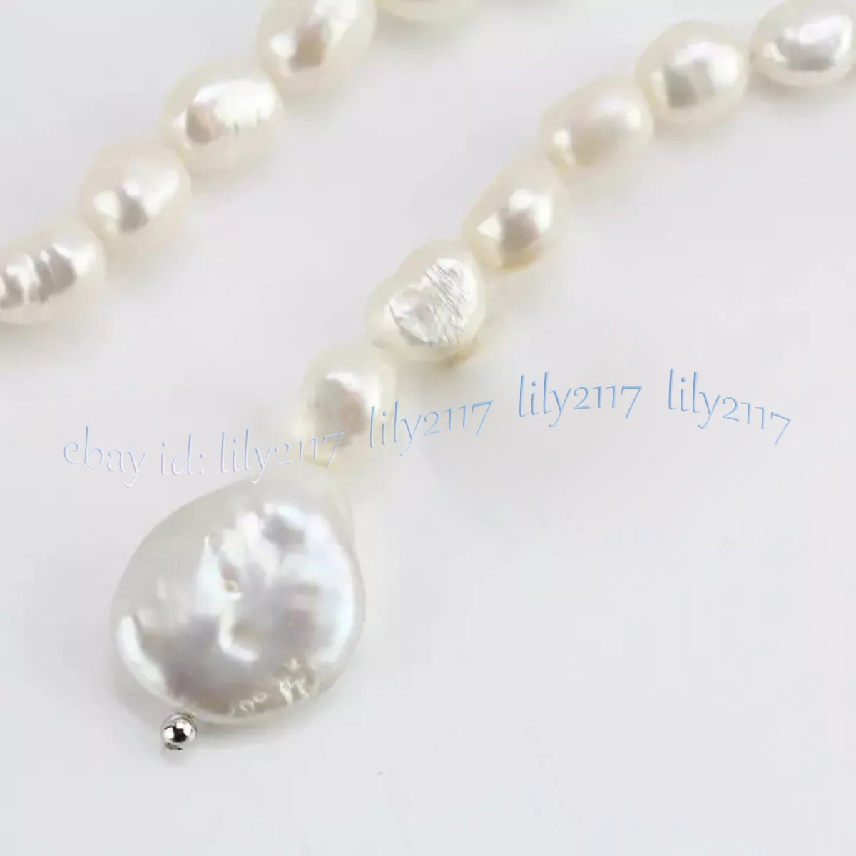 7-8mm Natural White Freshwater Baroque Pearl Teardrop Pendant Lariat Necklace