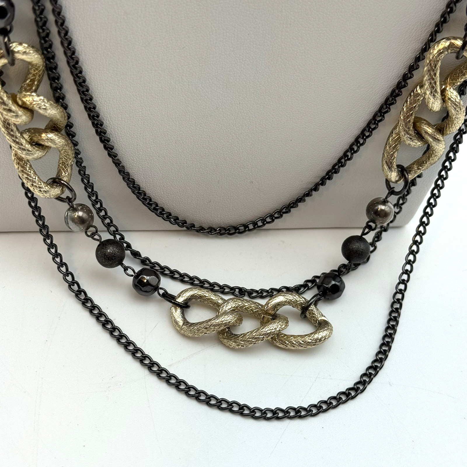 NY & Co Mixed Metal Layered Chain Necklace Gunmetal Gold Tone Statement 36″