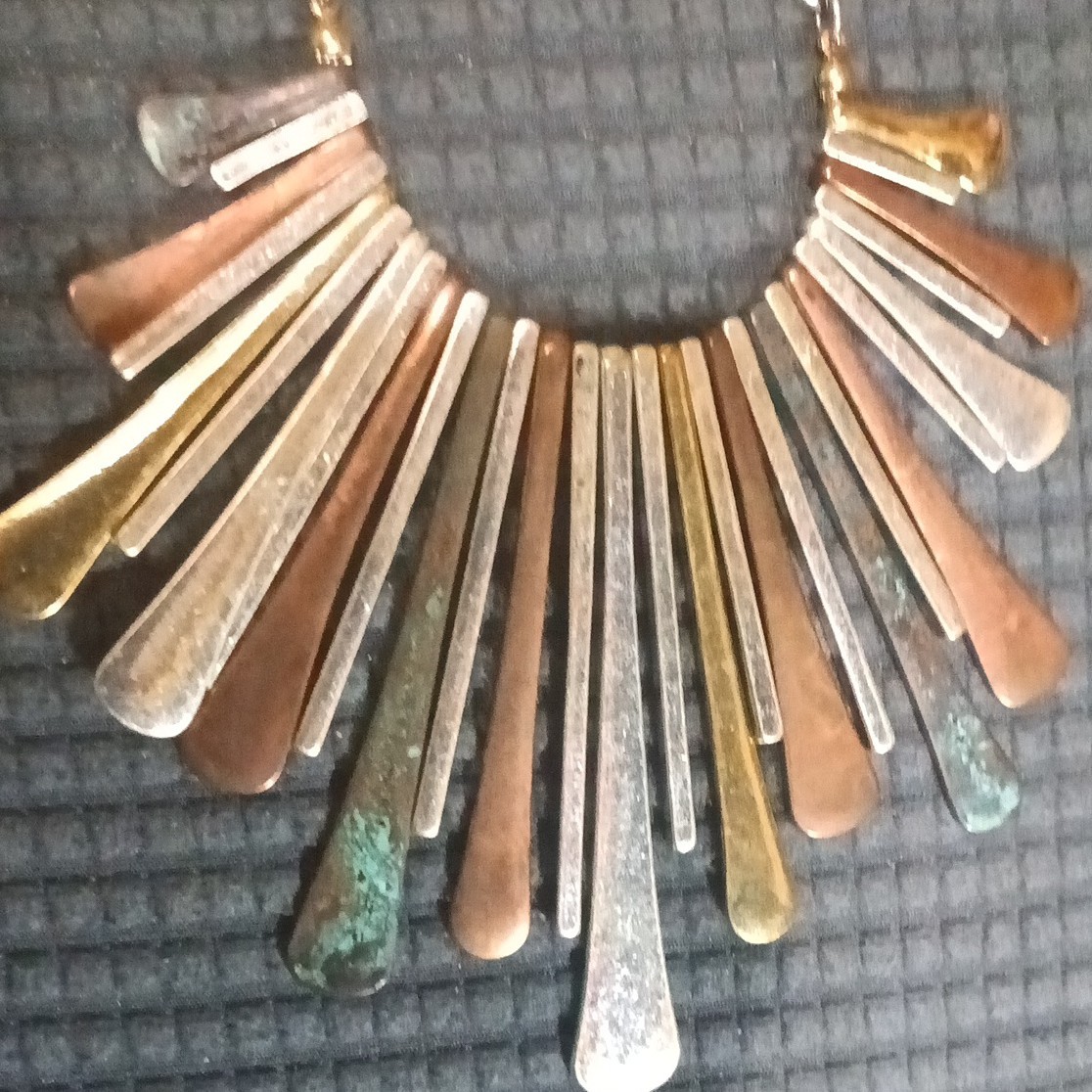 Multicolor Metal Fringe Fan Bib Statement Necklace Cable Chain, No Stone