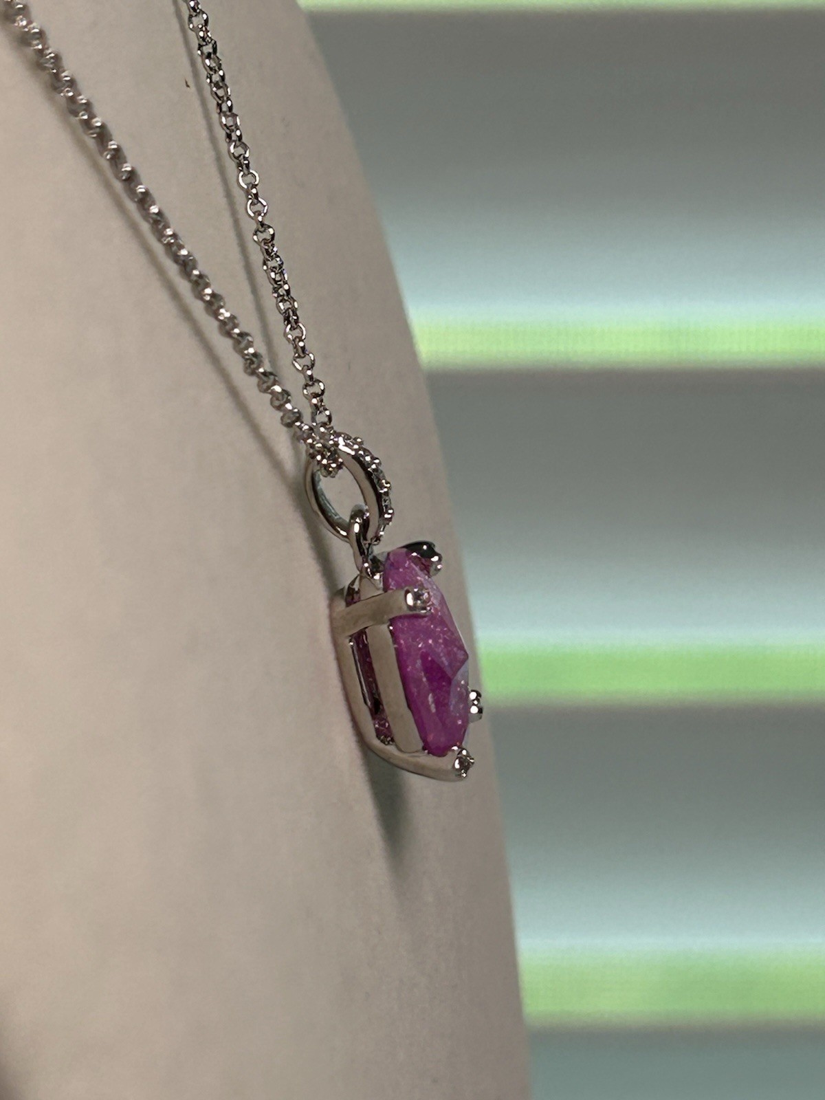 Rhodium Plated Cable Chain Necklace LC Oval Pink Ice Crystal Pendant Adjustable