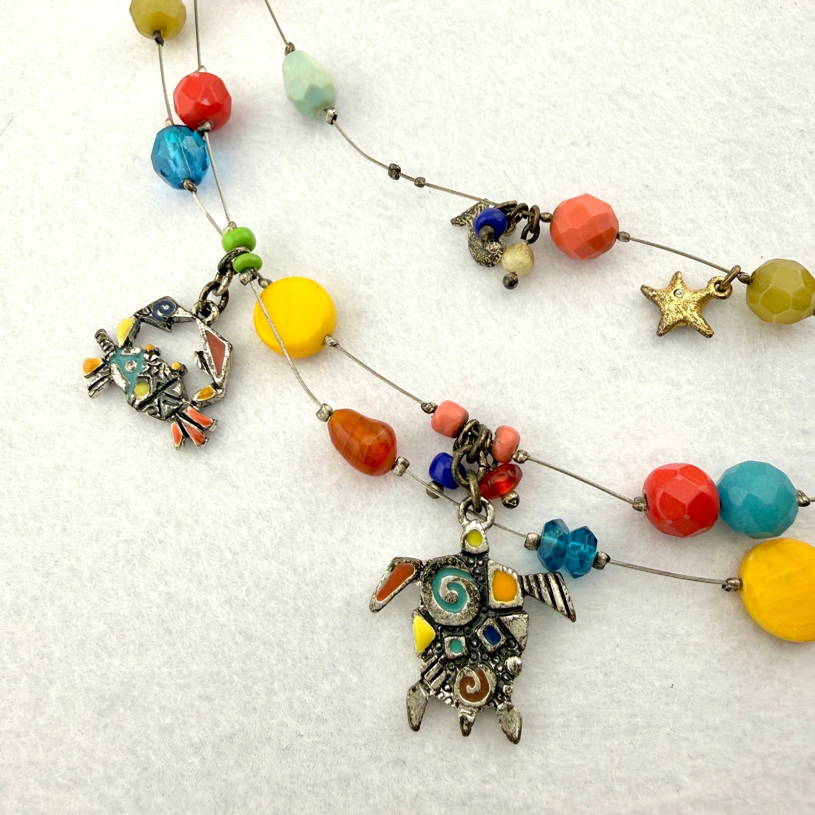 Chicos Sea Life Necklace Colorful Fish Charm Statement Jewelry Whimsical Coastal