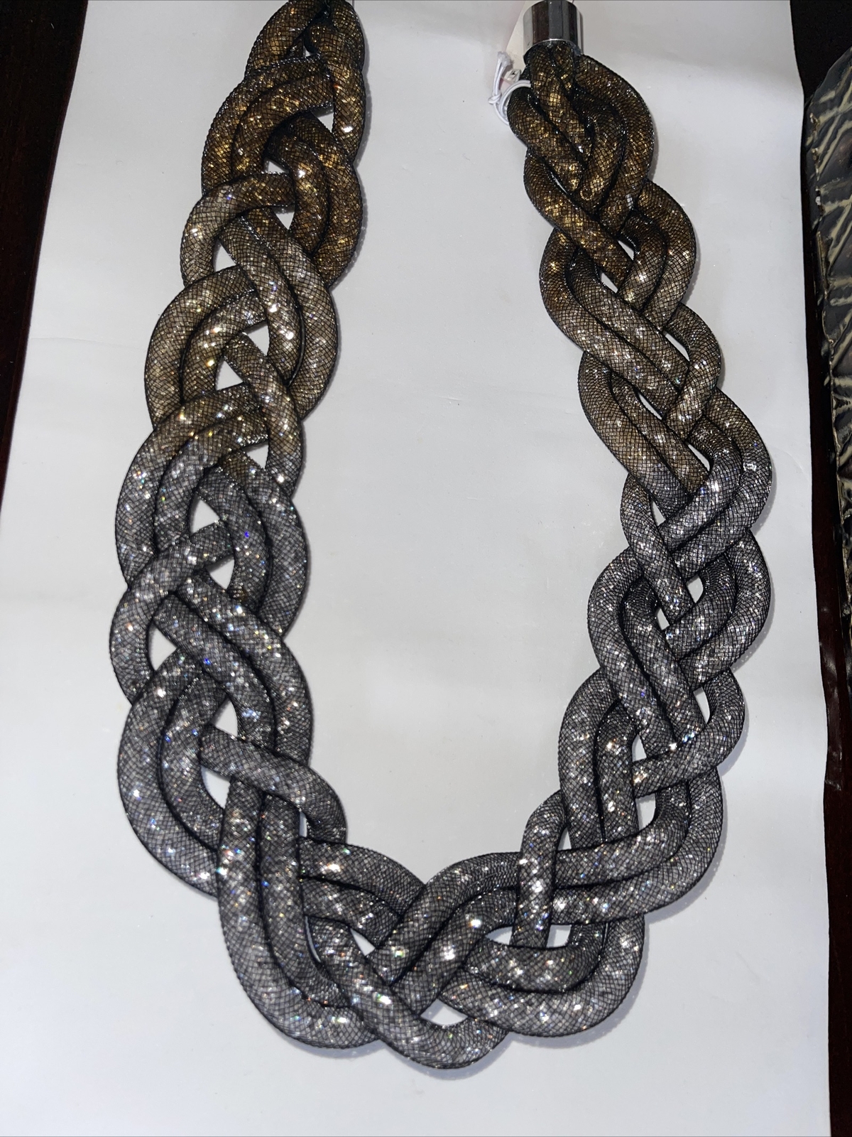 Christian Siriano Braided Rope Black Pewter Statement Necklace NEW