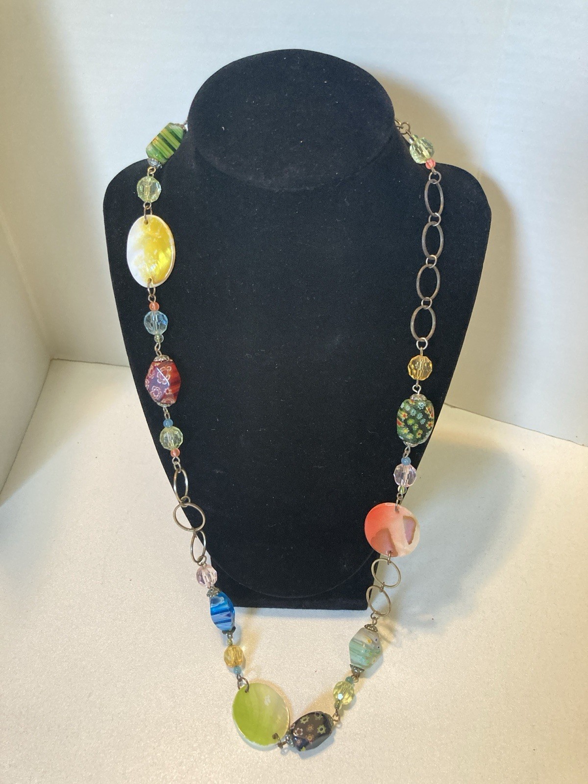 Colorful Beautiful Multicolor Shell MOP & Bezel Gem Necklace 27-28″ Look
