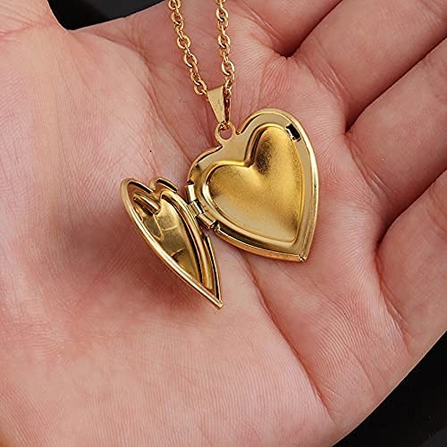 Gold Heart Locket Necklace for Women Adults with Picture Locket Pendant Photo…