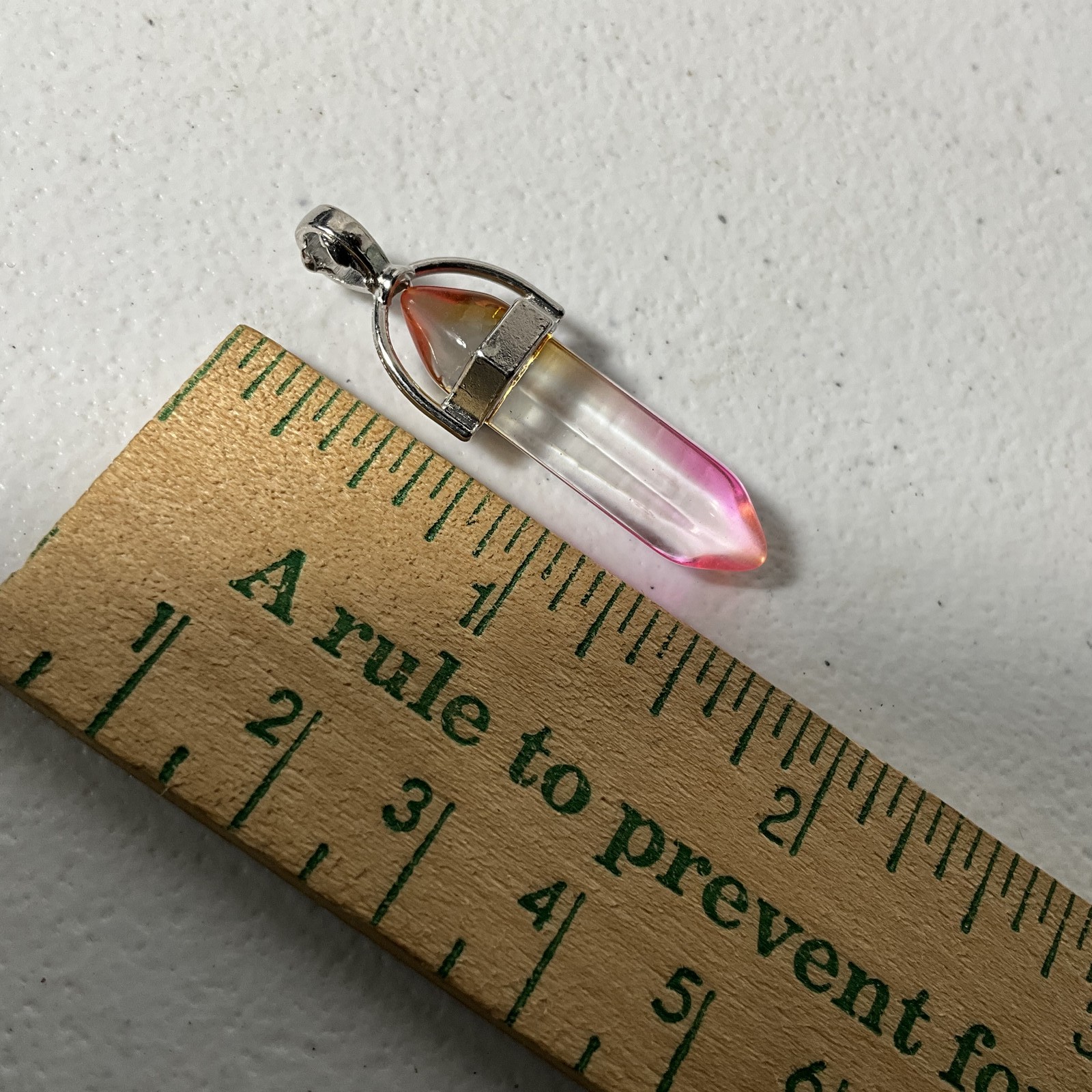 Gradient Rainbow Quartz Crystal Point Pendant Necklace Charm Silver Tone Bail