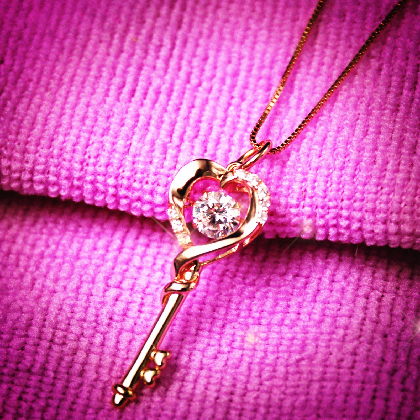 Real Sterling Silver Heart Key Rose Gold Plated Necklace Pendant Gift for Her