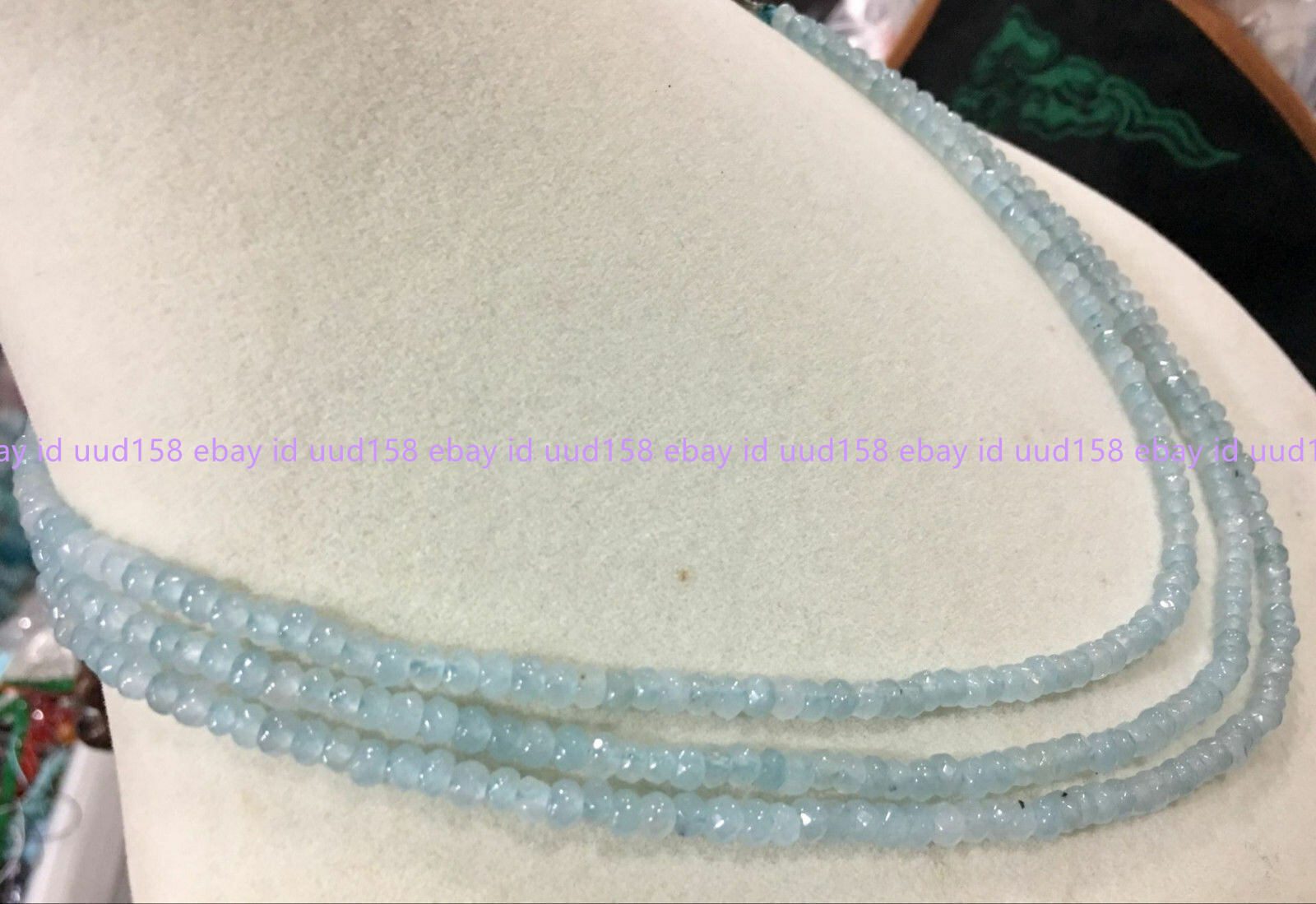 Genuine Natural 3 Rows 2X4mm Faceted Blue Aquamarine Beads Necklace 17-18.5”