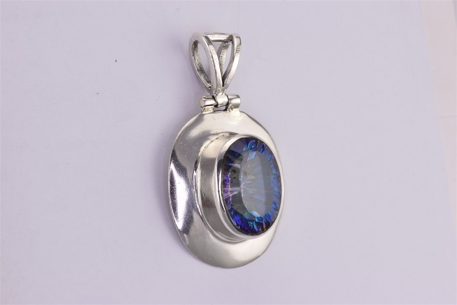 Sterling Silver 32mm x 25mm Oval Blue Mystic Topaz Statement 925 Pendant
