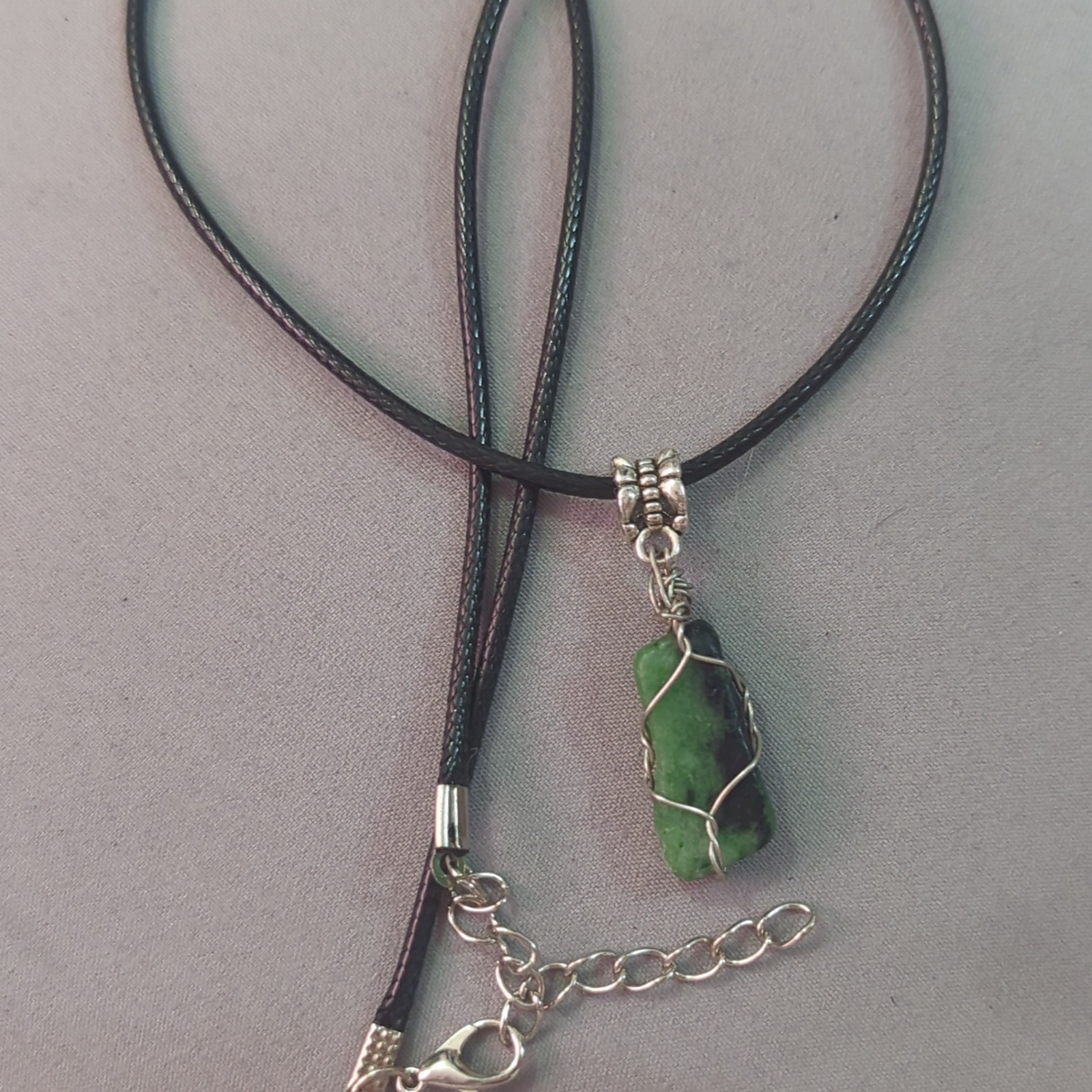 Wire Wrapped Tumbled Emerald Pendant Necklace