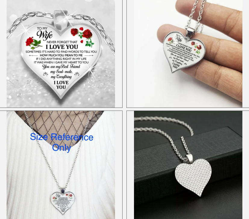 To My Wife I Love You Husband Heart Rose Necklace Birthday Anniversary Gifts NEW