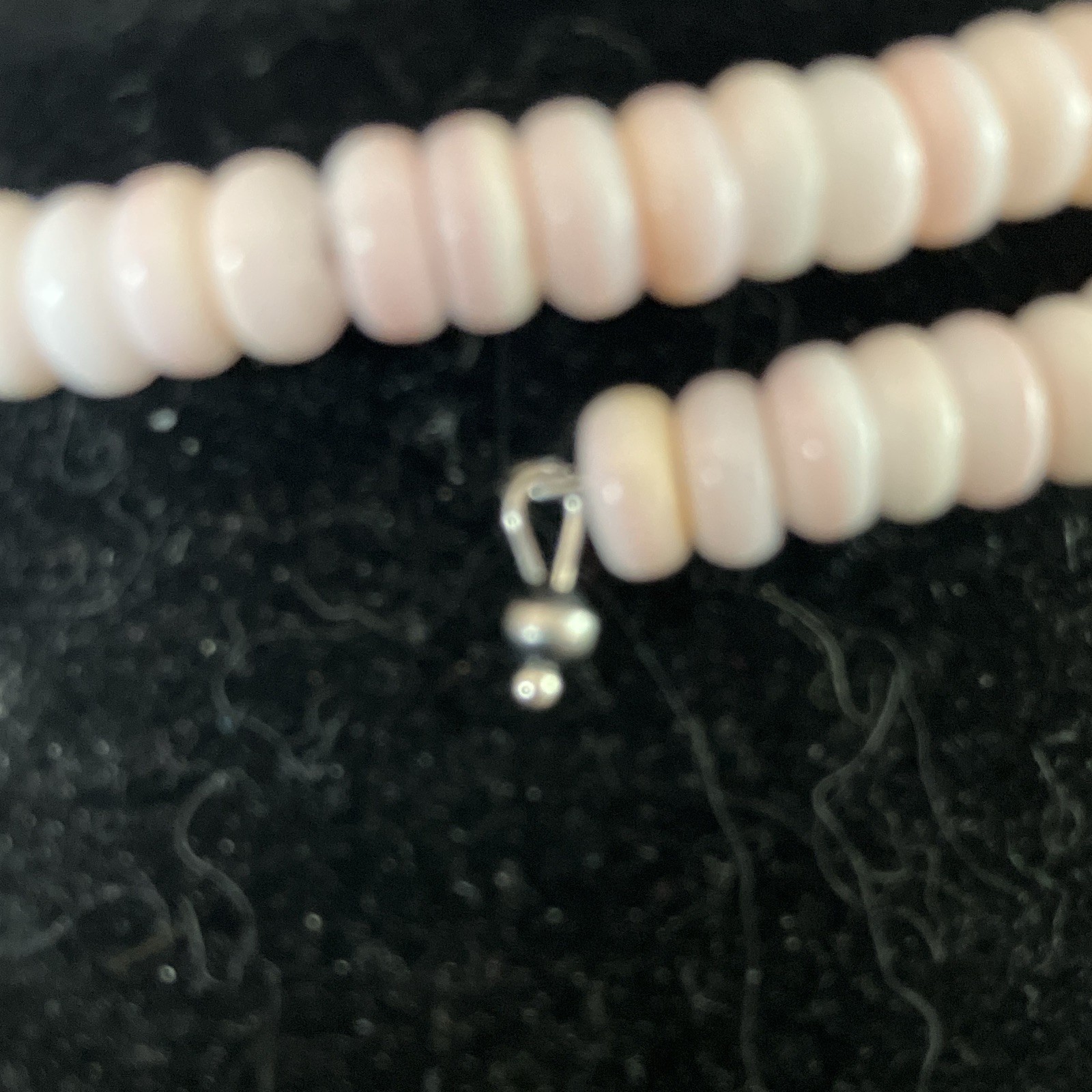 Pink Conch & Sterling Bead Stretch Choker Necklace & Teardrop Pink Conch Pndnt