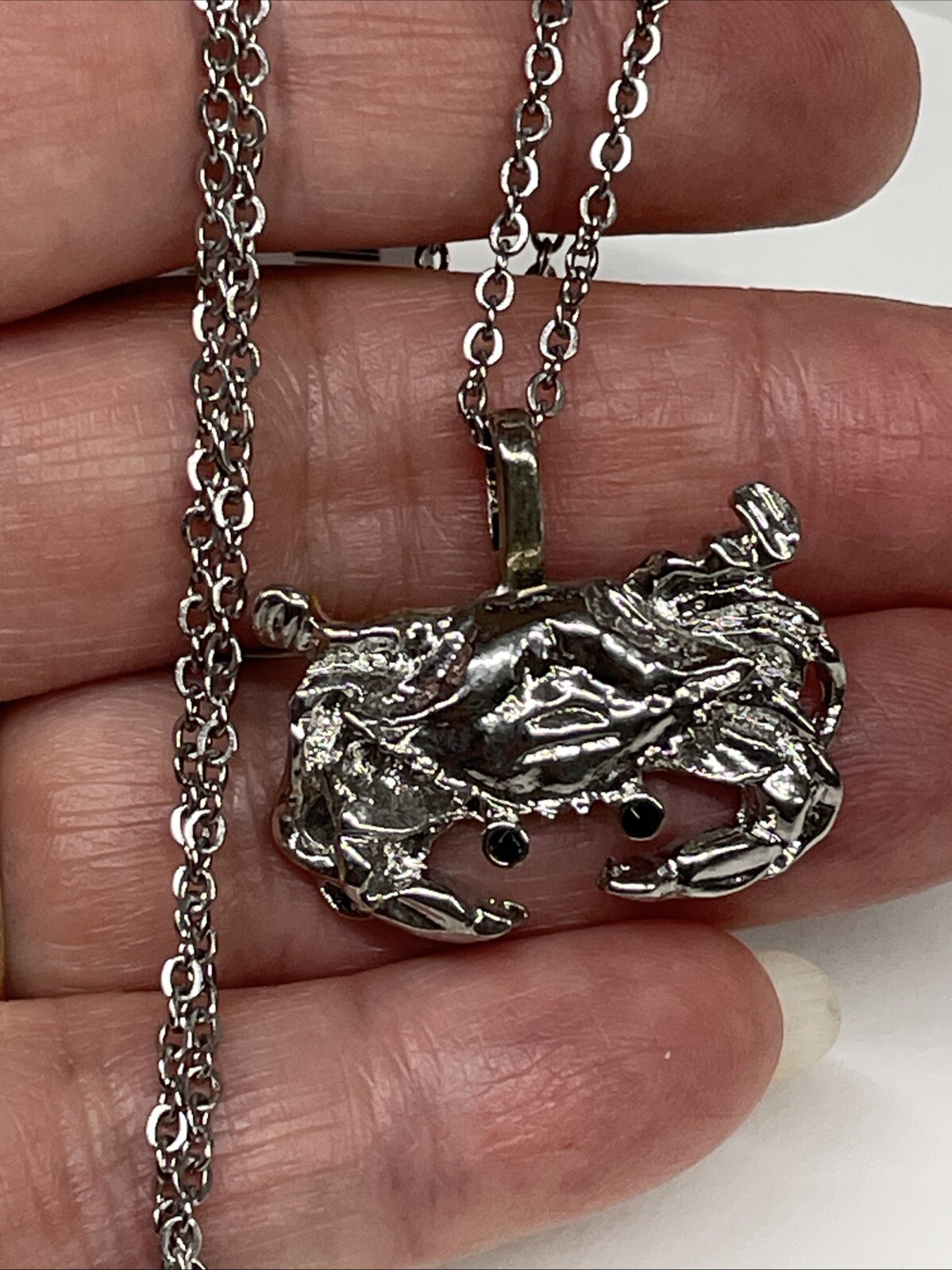 Crab Small Silver Necklace Stainless 20” Rhodium Coastal Sea Life Jewelry NEW
