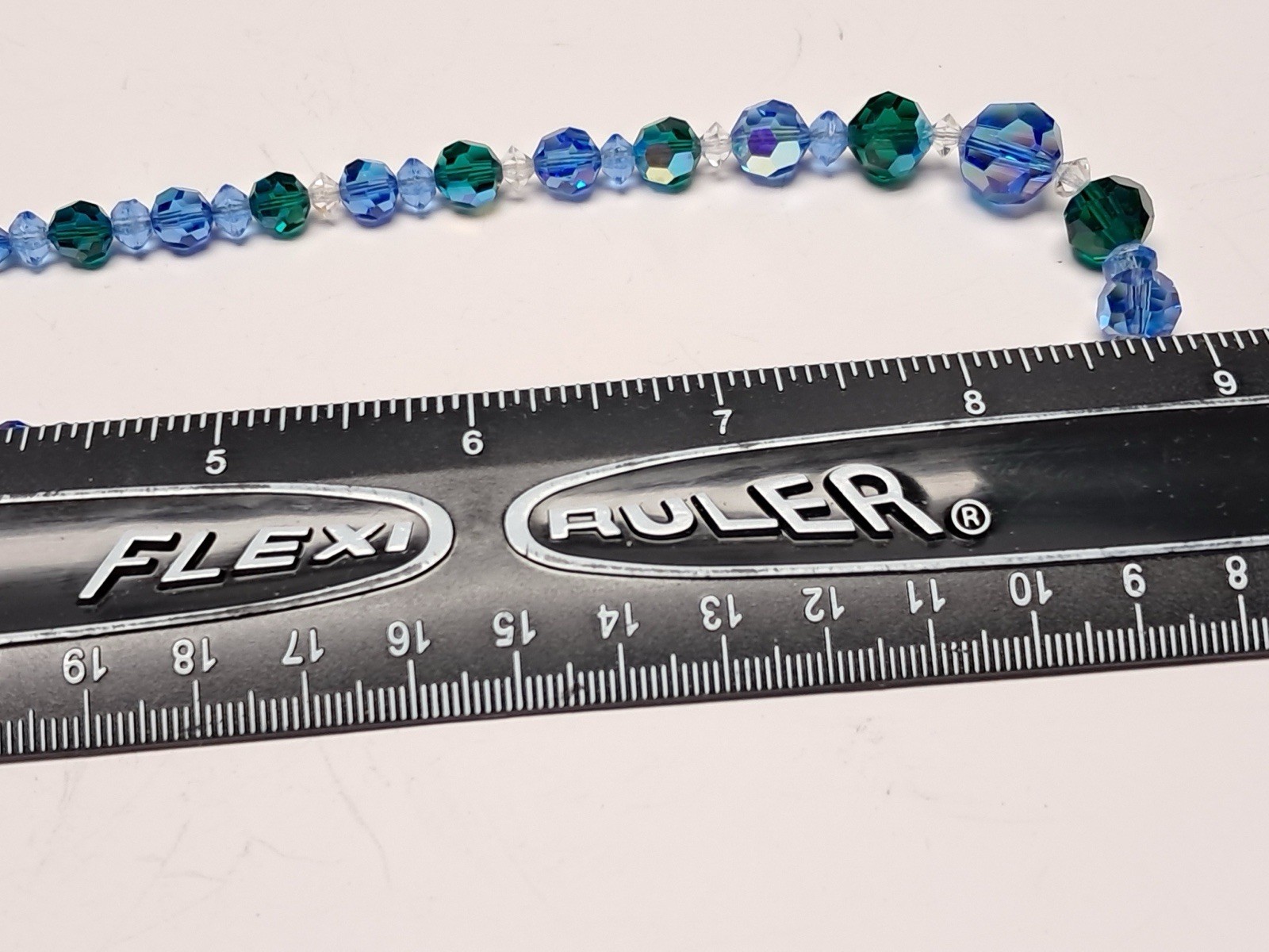 Blue Green Faceted Crystal Glass Beaded Necklace Cobalt Emerald 18-21 Inch