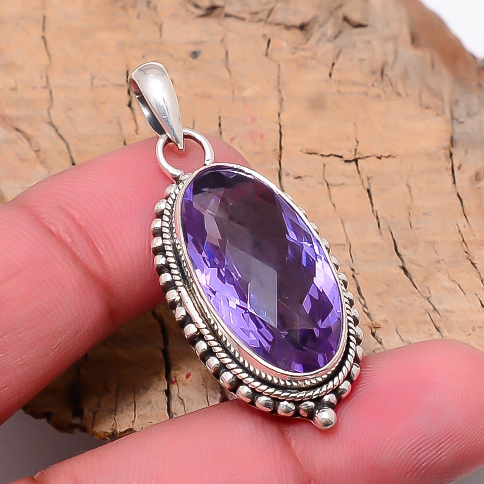 Colour Changing Alexandrite Gemstone 925 Sterling Silver Pendant 1.77″ P78124236