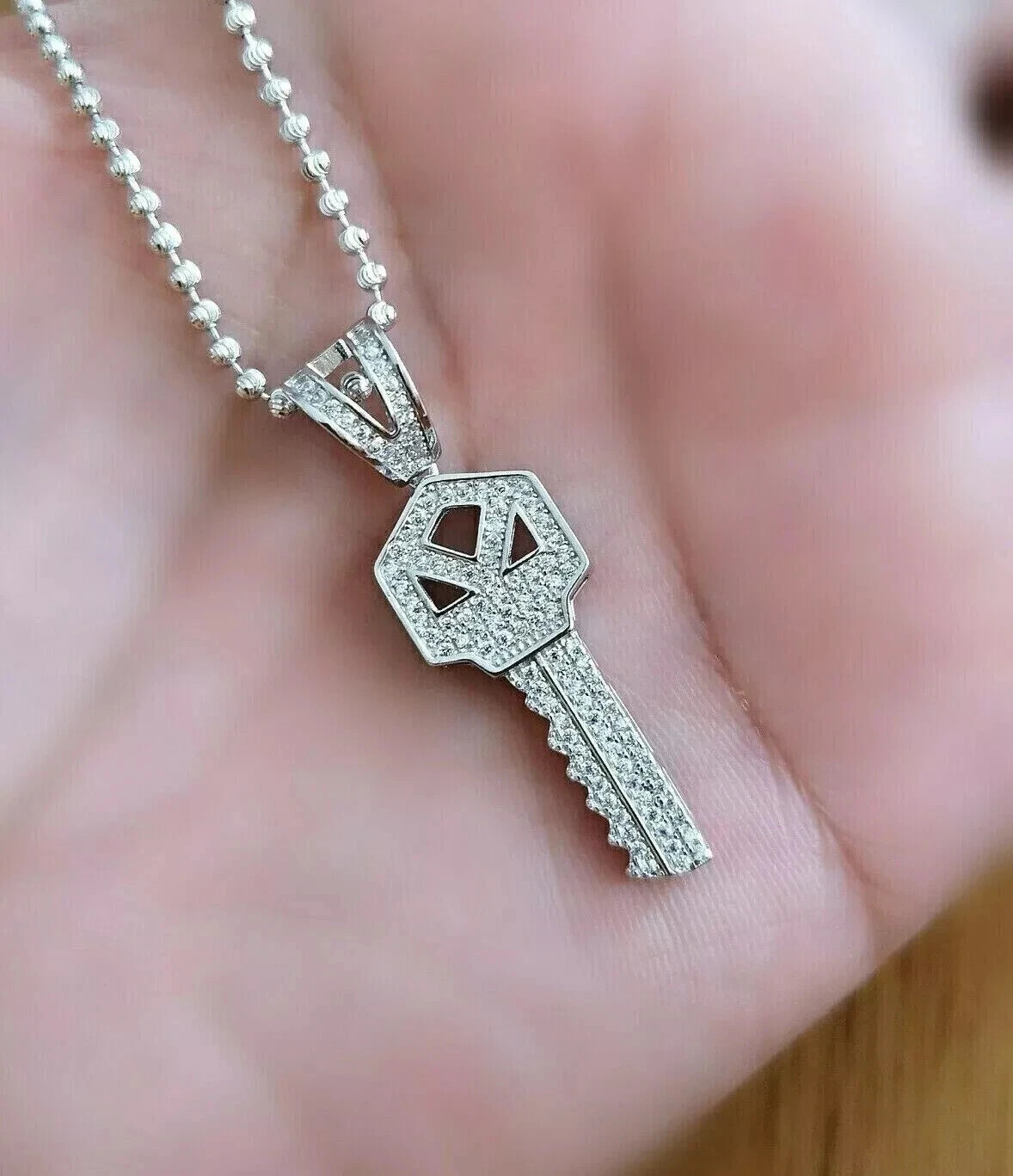 1Ct Round Cut Simulated Diamond Men’s Key Charm Pendant 14K White Gold Plated