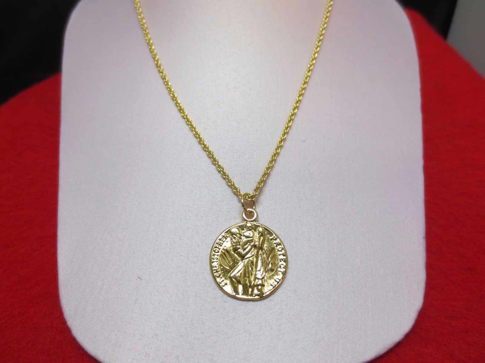 14KT GOLD PL MEDIUM ST CHRISTOPHER MEDALLION & 16,18,20,24,”or 30″ ROPE SET-2026