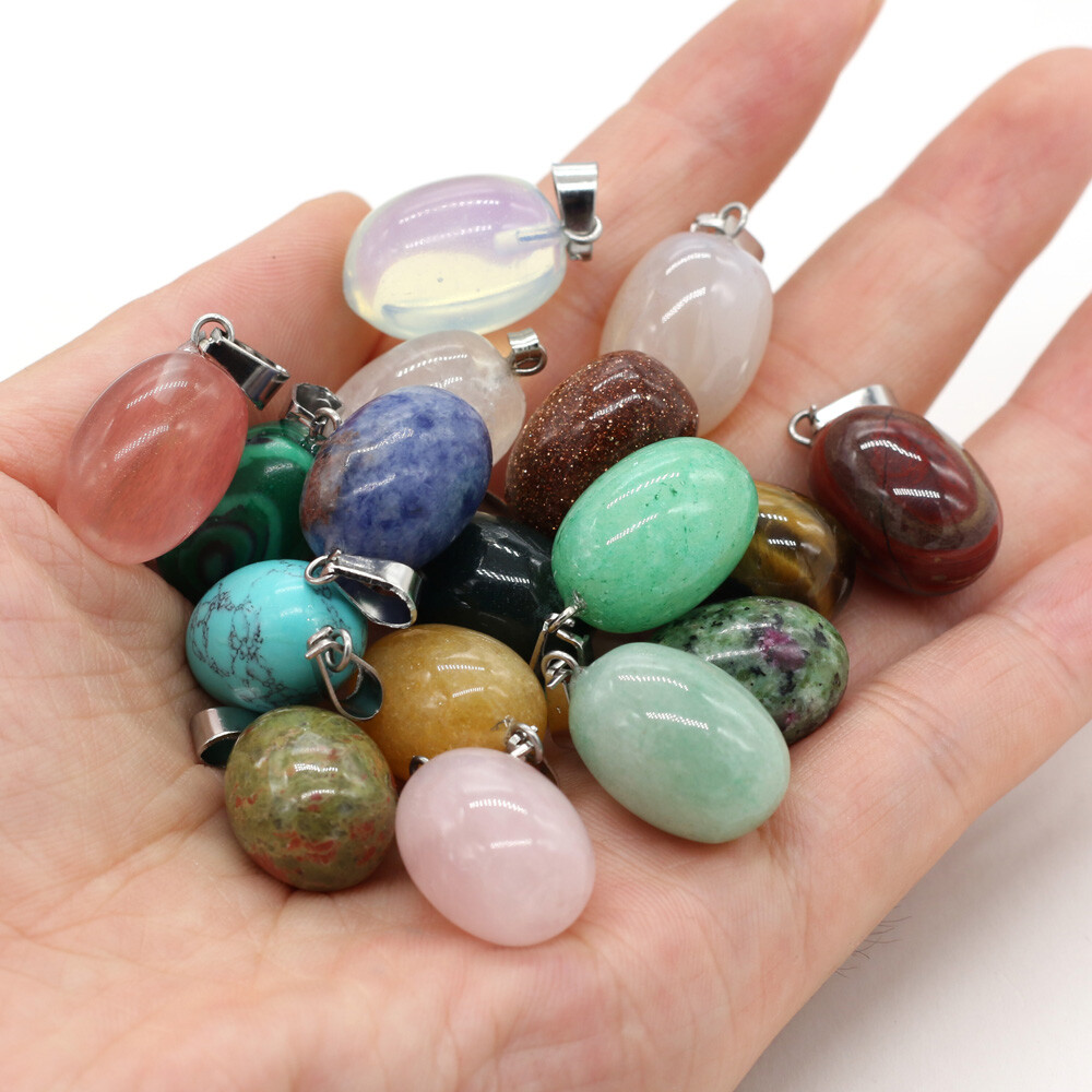 20 Pcs Natural Egg Shape Chakra Crystal Agate Stone Pendants for Jewelry Making