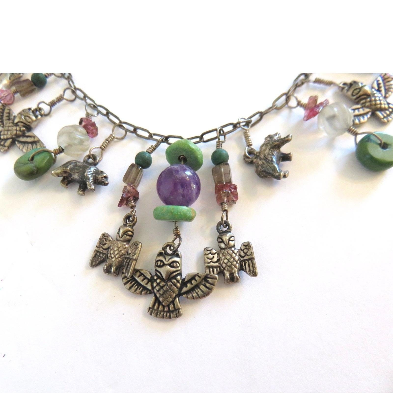 Vintage KBN Kabana Sterling Silver Southwestern Charm Necklace