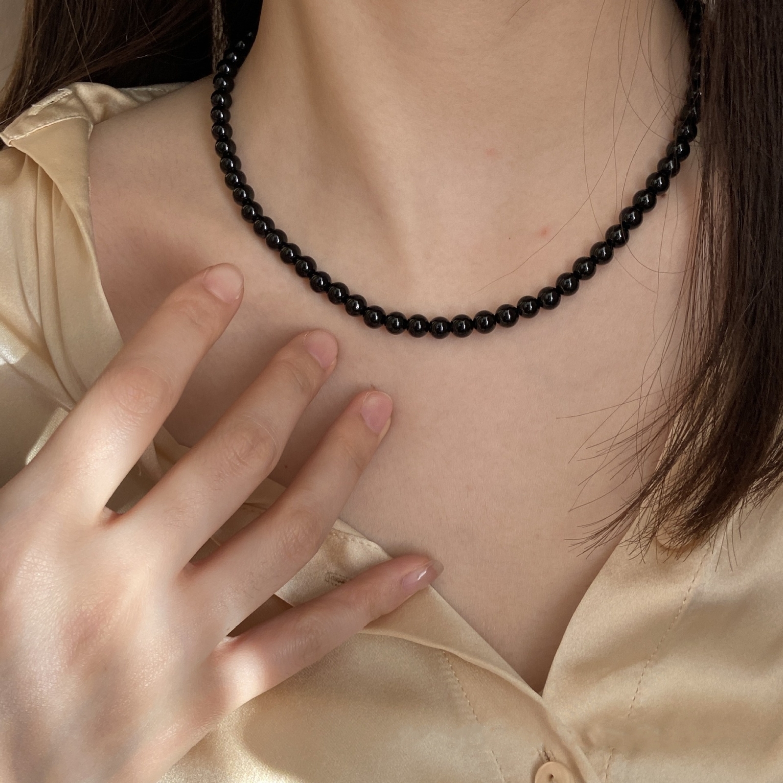 Fashion 4mm natural Black obsidian Beads Necklace Women Men Jewelry 16-50″
