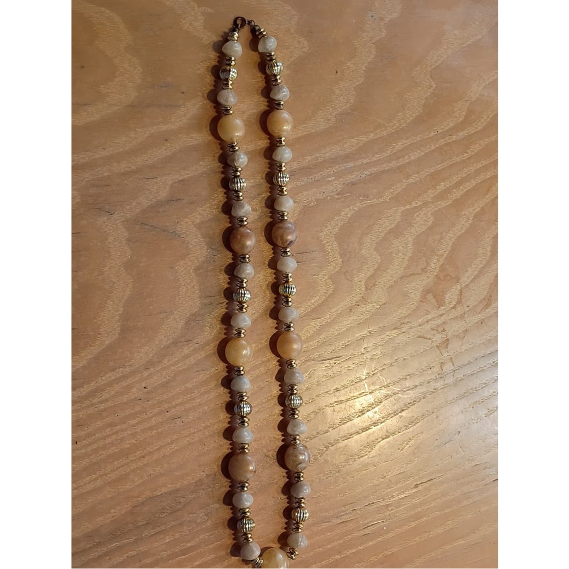 Vintage Beaded Necklace Retro Style Earth Tone Colors Gold-Tone Spacers