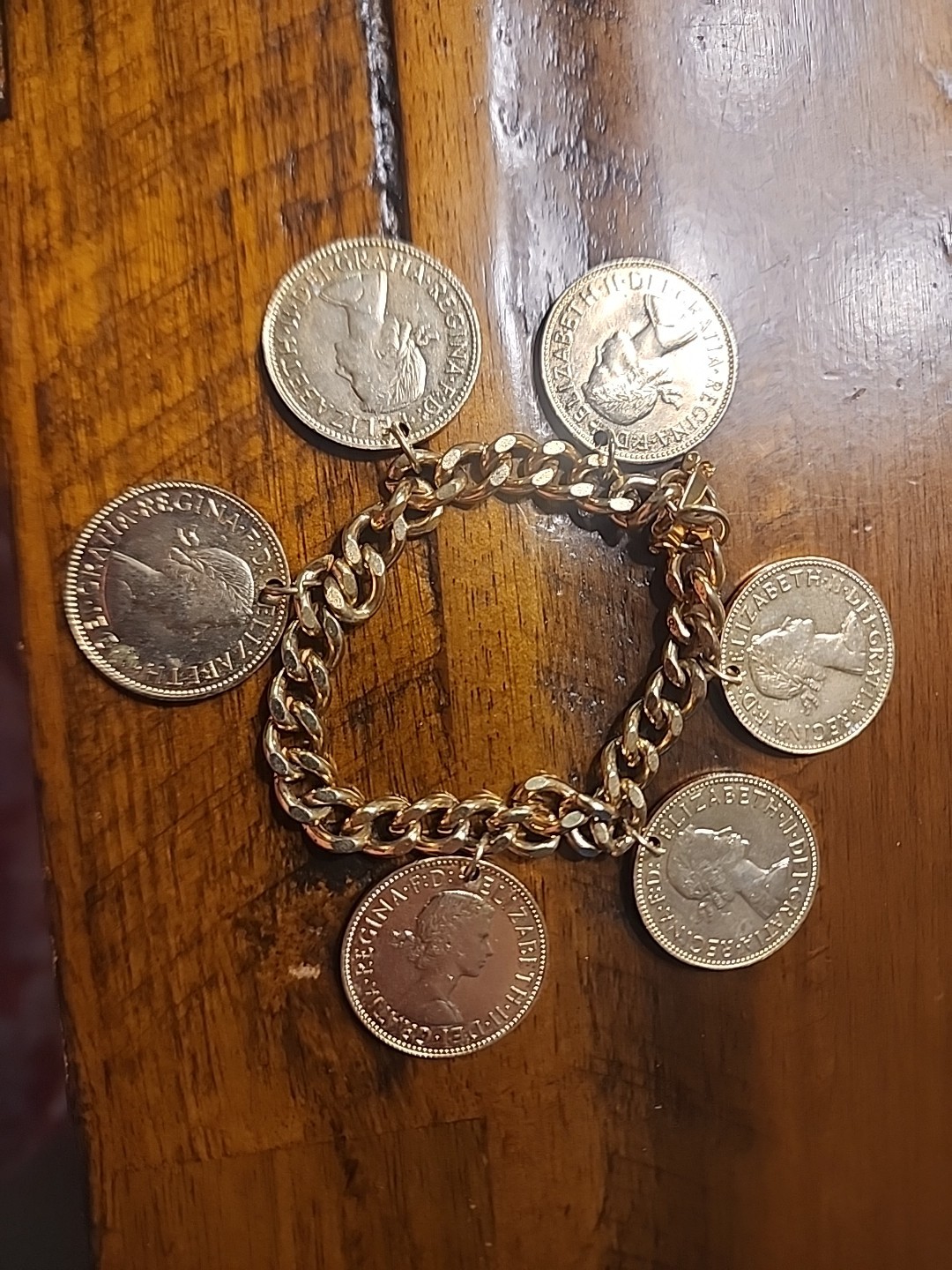 HALF PENNY COIN GREAT BRITAIN CHARM BRACELET LINK CHAIN 1967 6.5″
