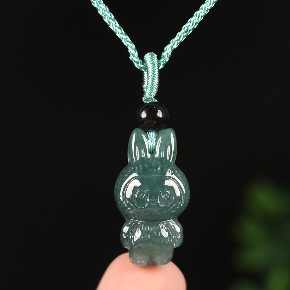 Certified Grade A Green 100% Natural Icy Burma Jadeite Jade Pendant Cartoon 1988