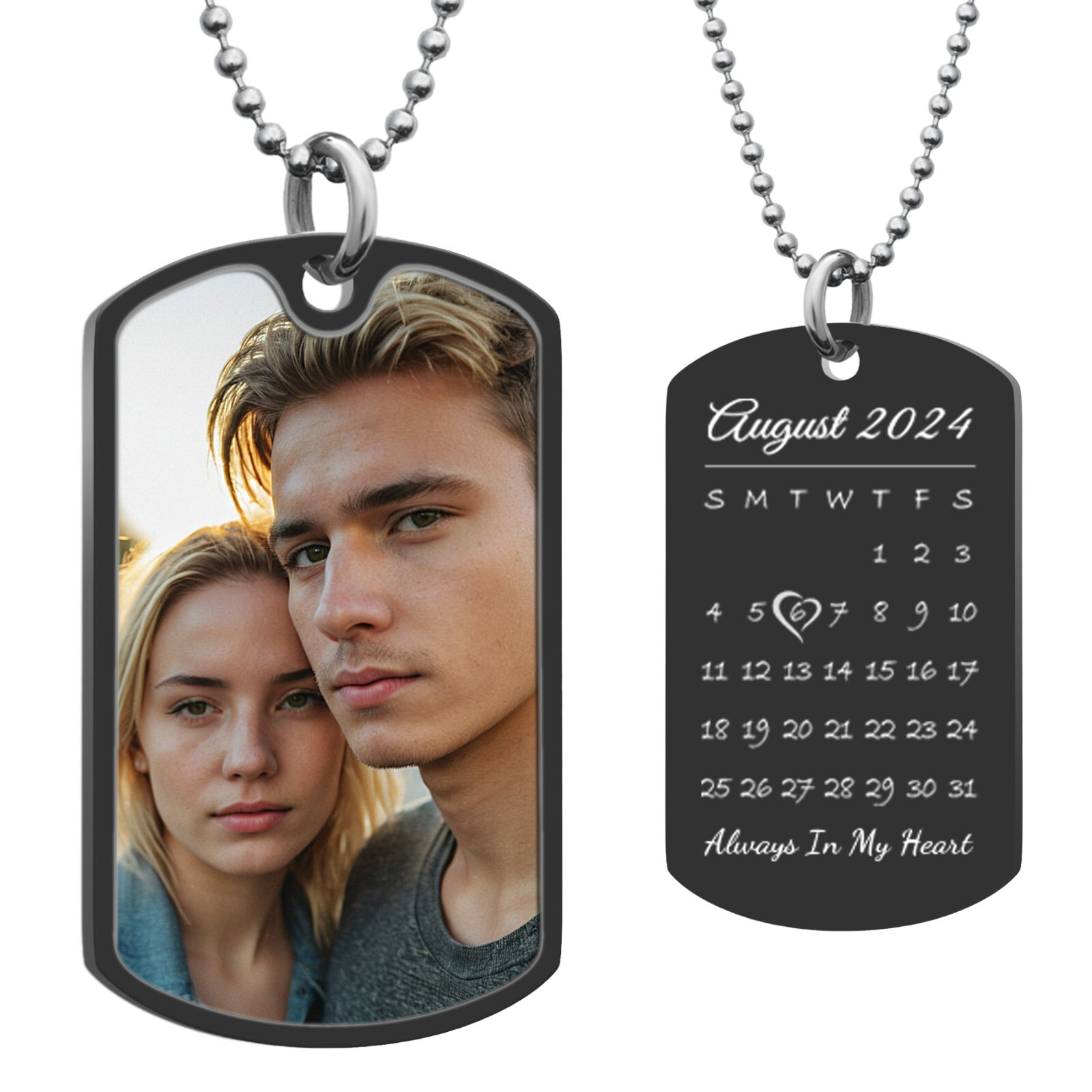 Personalized Full Color Photo Printing & Custom Calendar Date Dog Tag Necklace