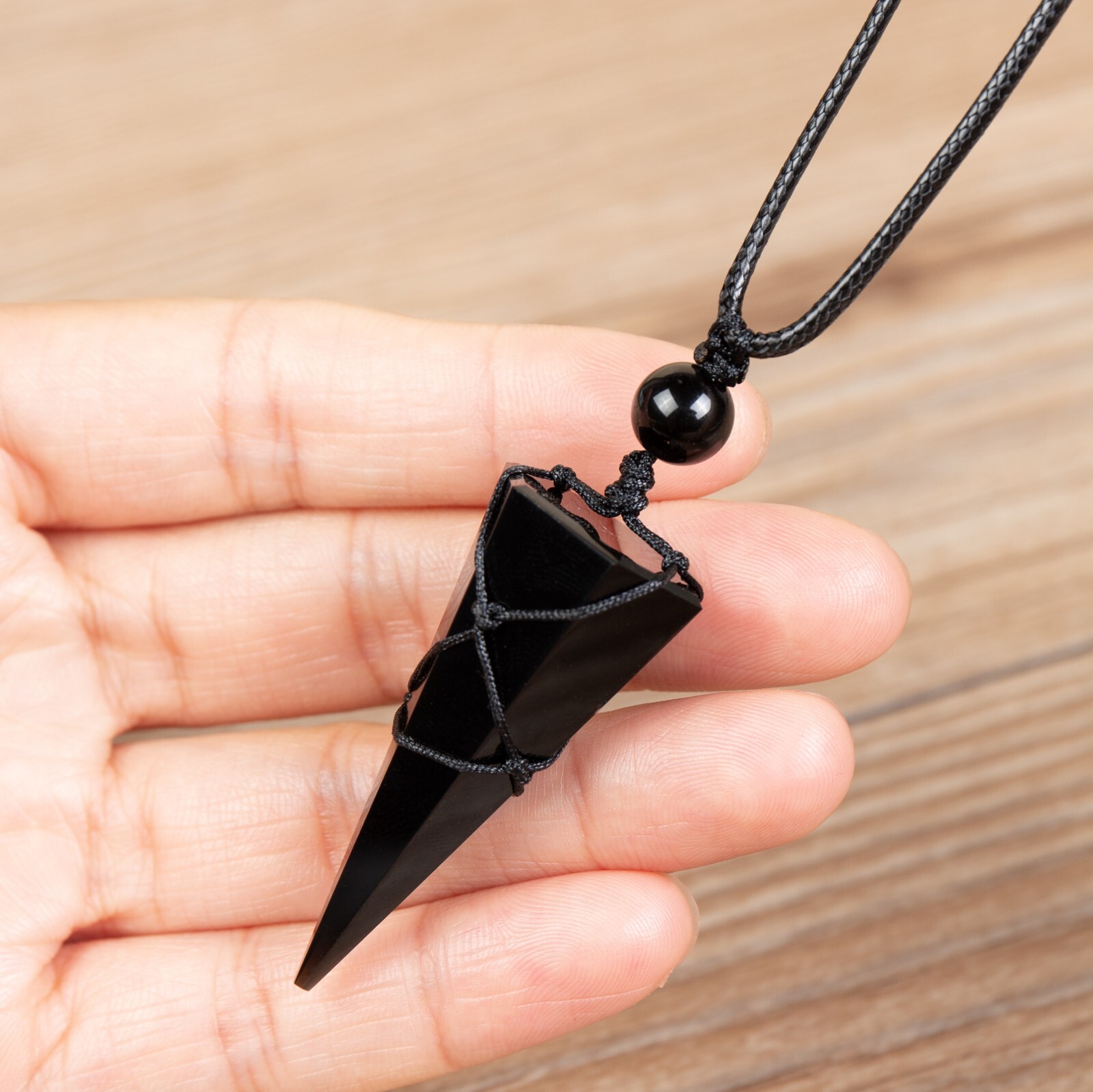 Natural Black Tourmaline Point Crystal Pendant Healing Necklace for Women Men