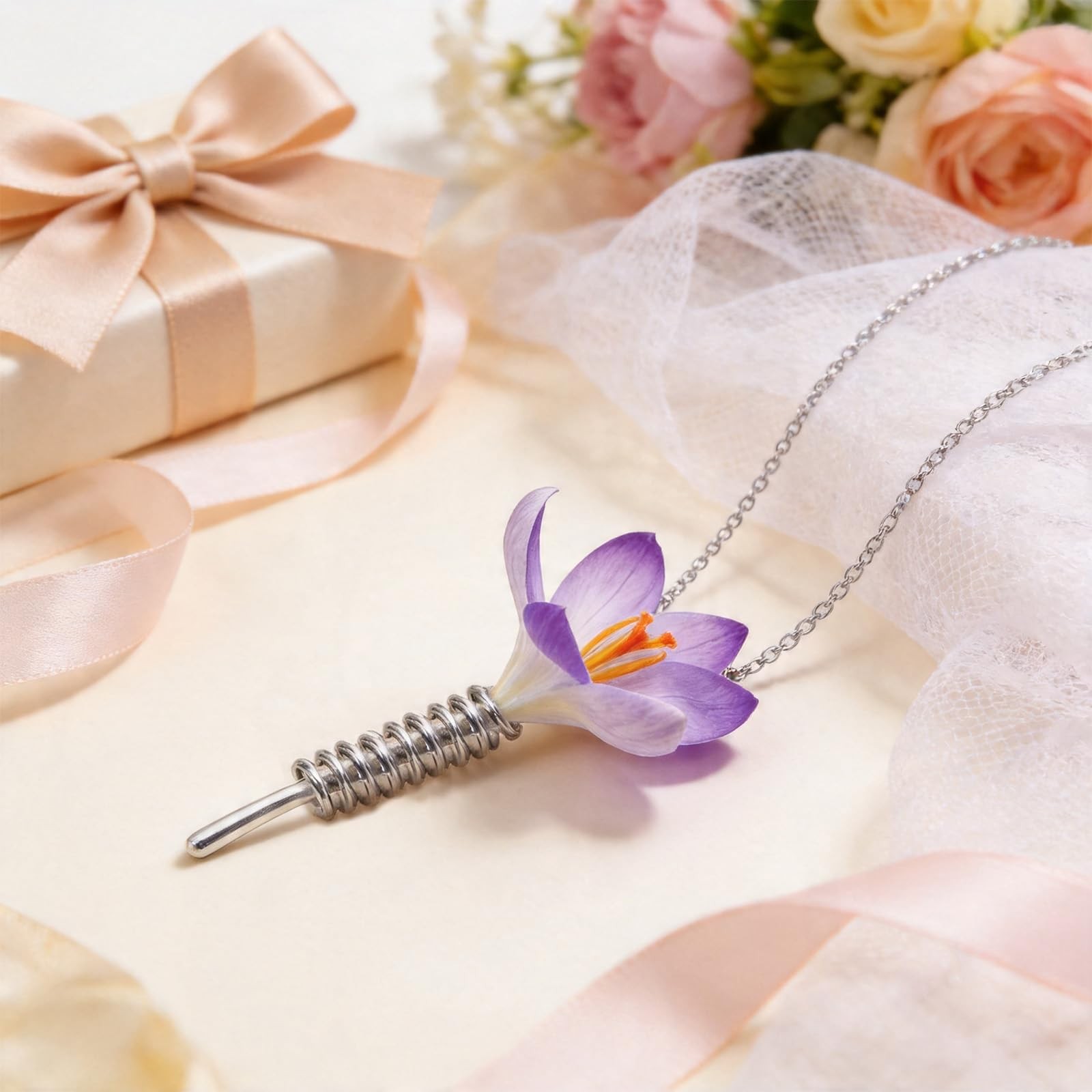 Flower Holder Necklace Spiral Flower Bouquet Necklace Creative Floral Vase Ne…
