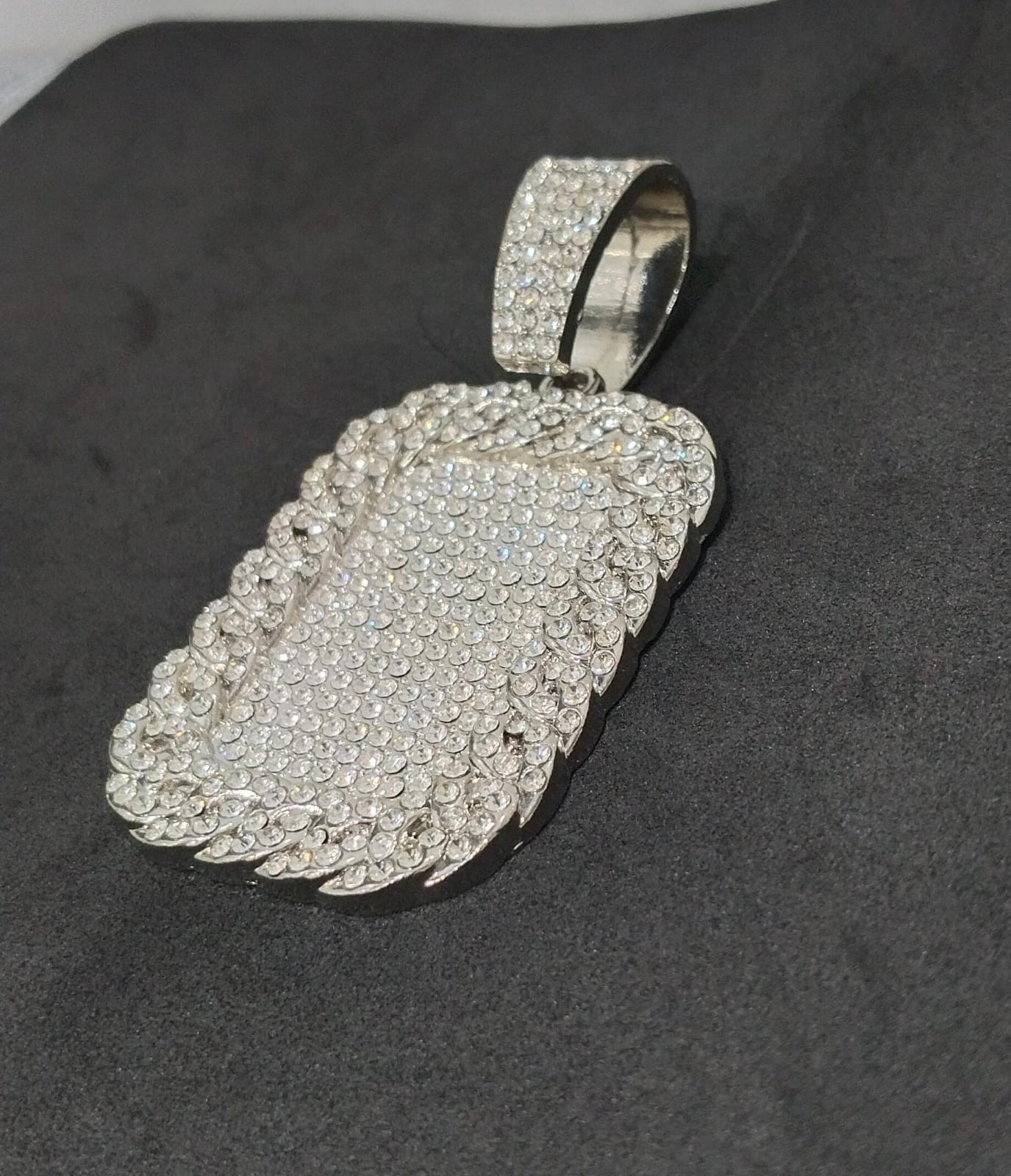 Men’s Full Iced Bling Dog Tag Pendant Stainless Steel 14K White Gold Plating