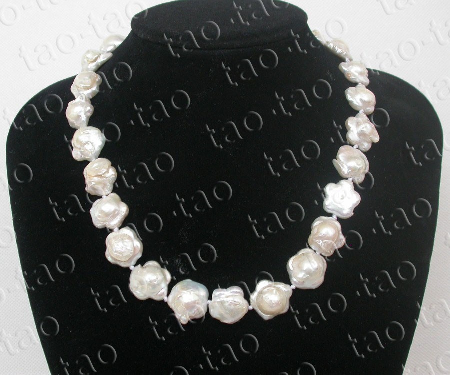 Baroque 18″ 17mm starfish white Reborn keshi pearls necklace 925sc clasp c2556v