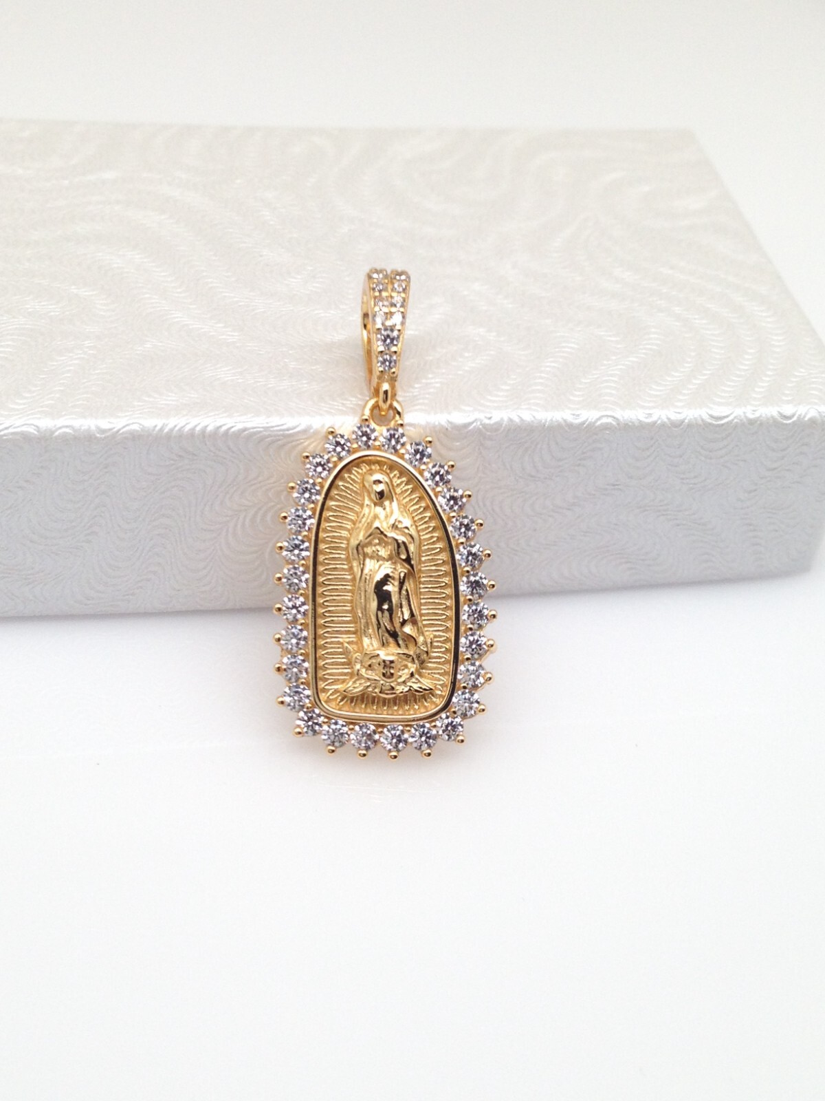 925 Sterling Silver Gold Guadalupe Pendant CZ Women Girls 20mm(0.79″)/32mm1.26″