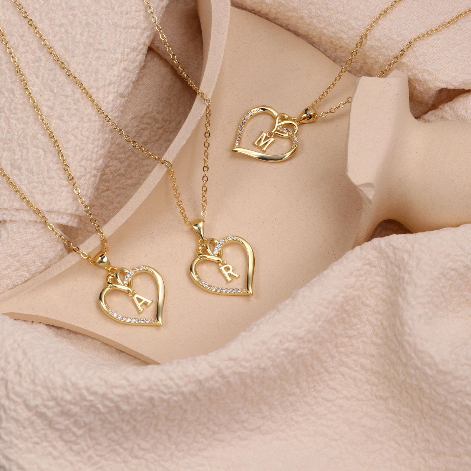 Heart Initial Necklace for Women & Girls, 14K Gold-Plated A-Z Jewelry Gift